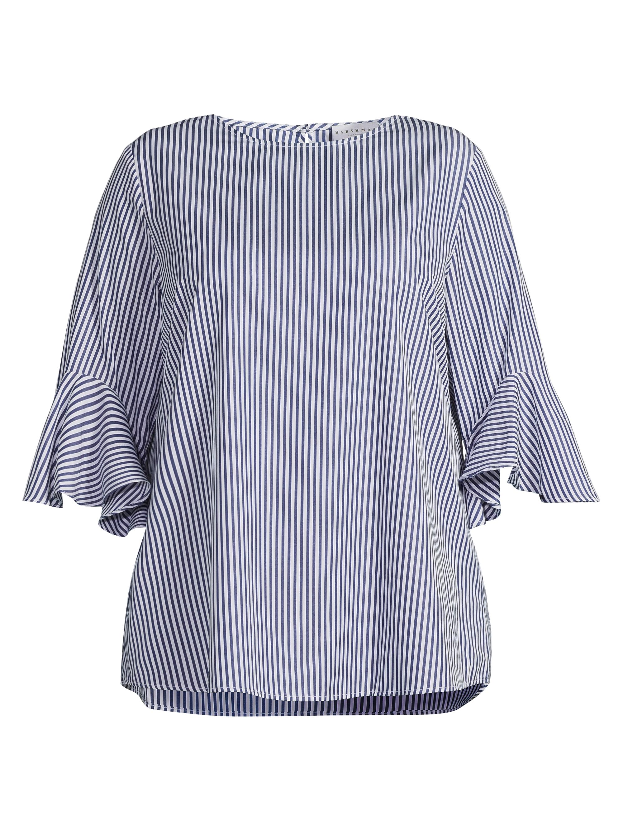 Harshman Women's Plus Malena Striped Cotton Blouse - Navy Stripe