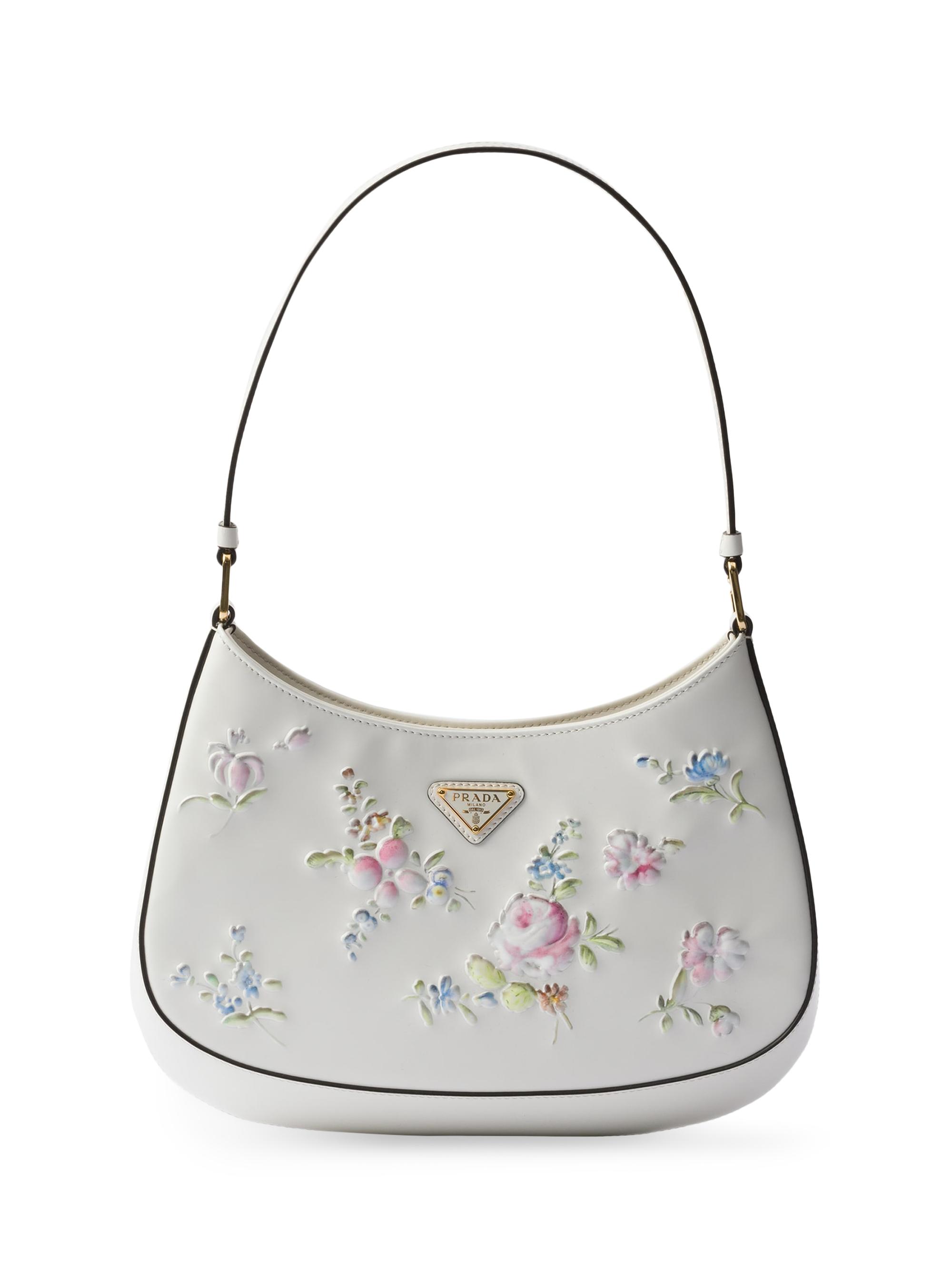 Prada Women's Cleo Printed Brushed Leather Shoulder Bag - White