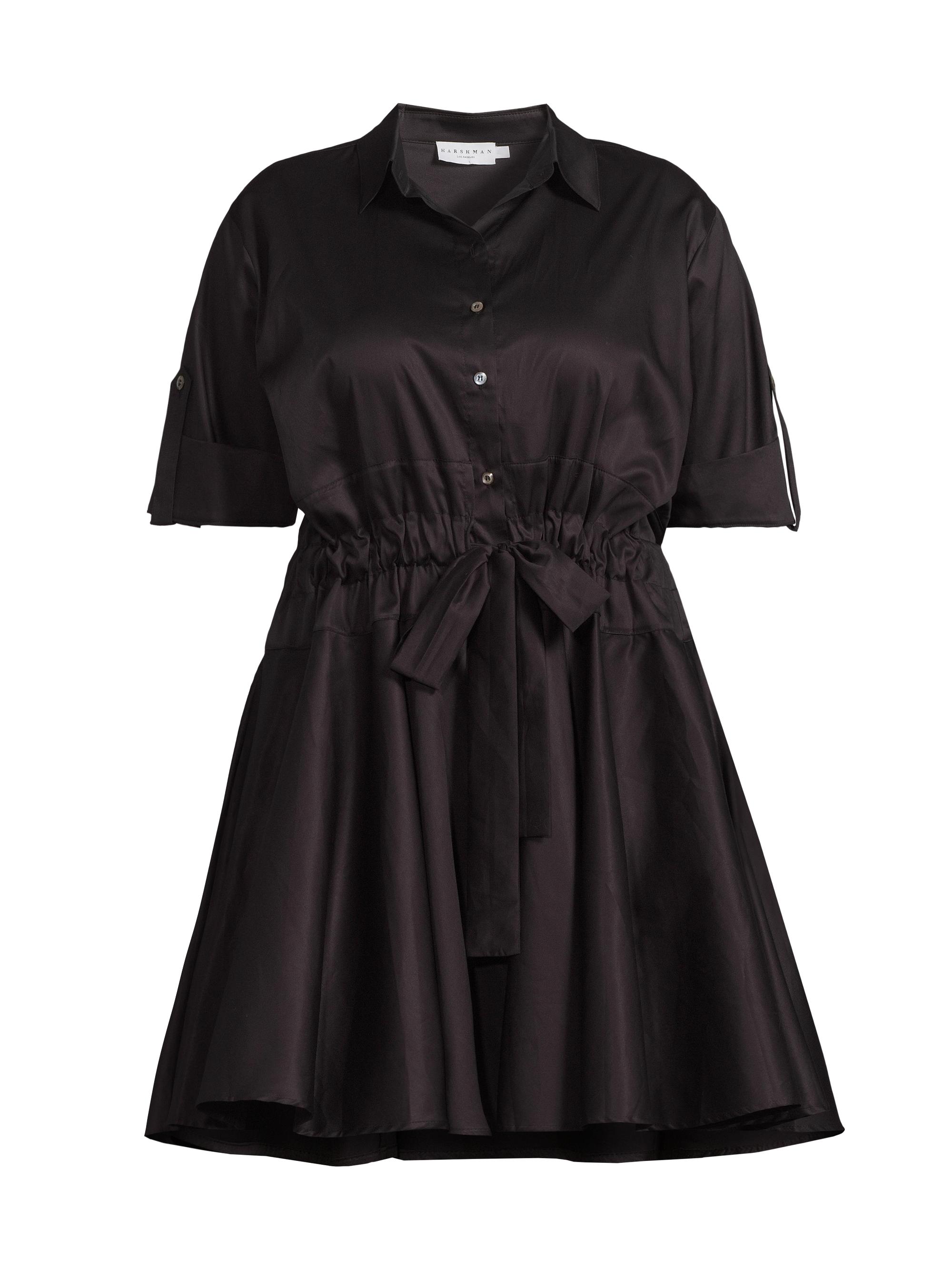 Harshman Women's Plus Meadow Tie-Waist Cotton Shirtdress - Black