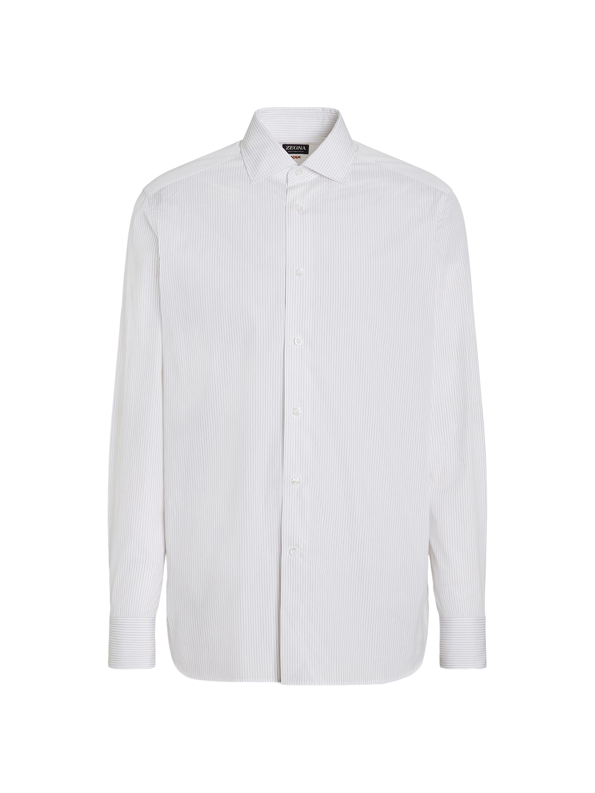 ZEGNA Men's Striped Centoventimila Cotton Shirt - White Khaki