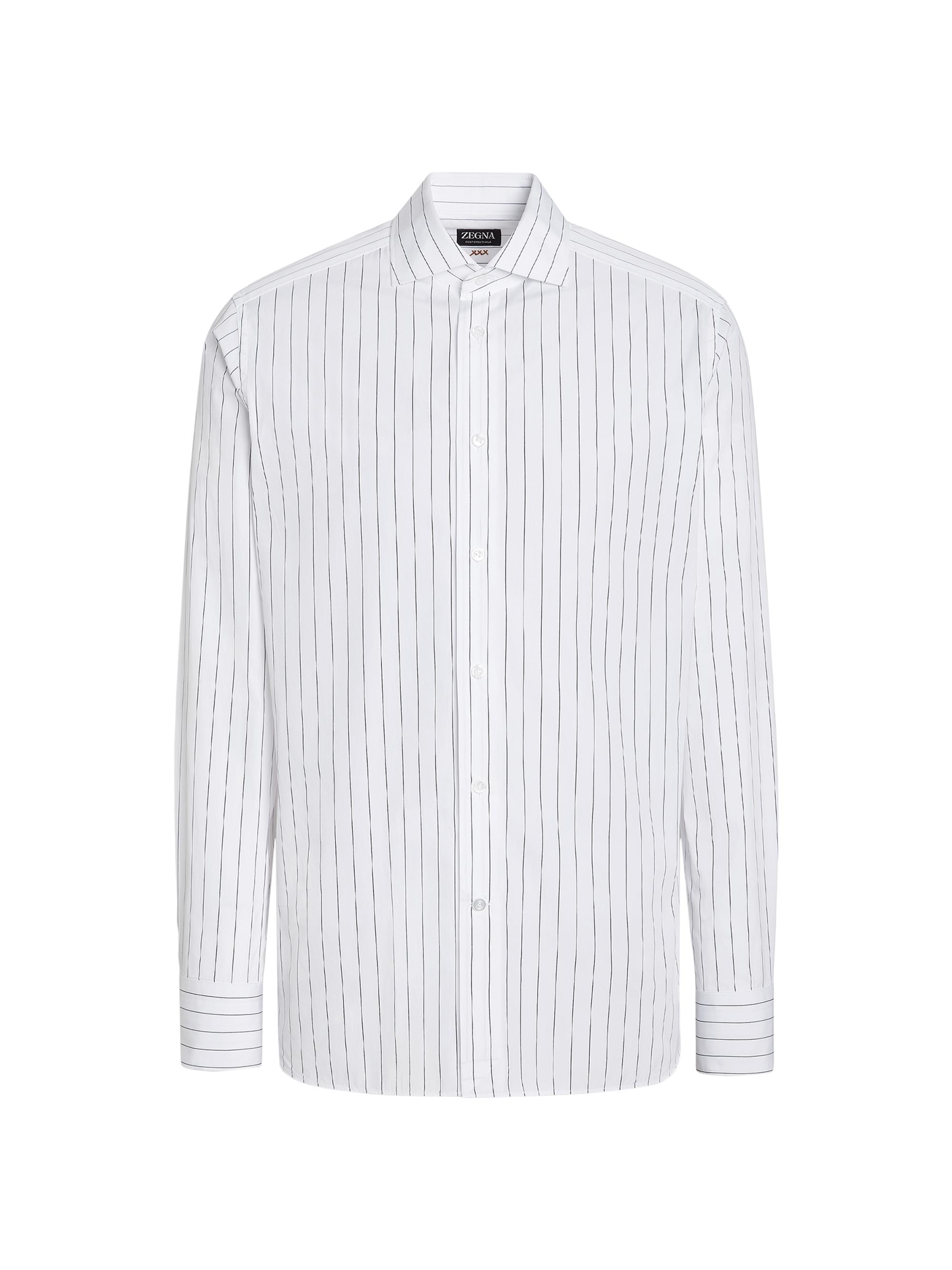 ZEGNA Men's Macro-Striped Centoventimila Cotton Shirt - White Navy Blue