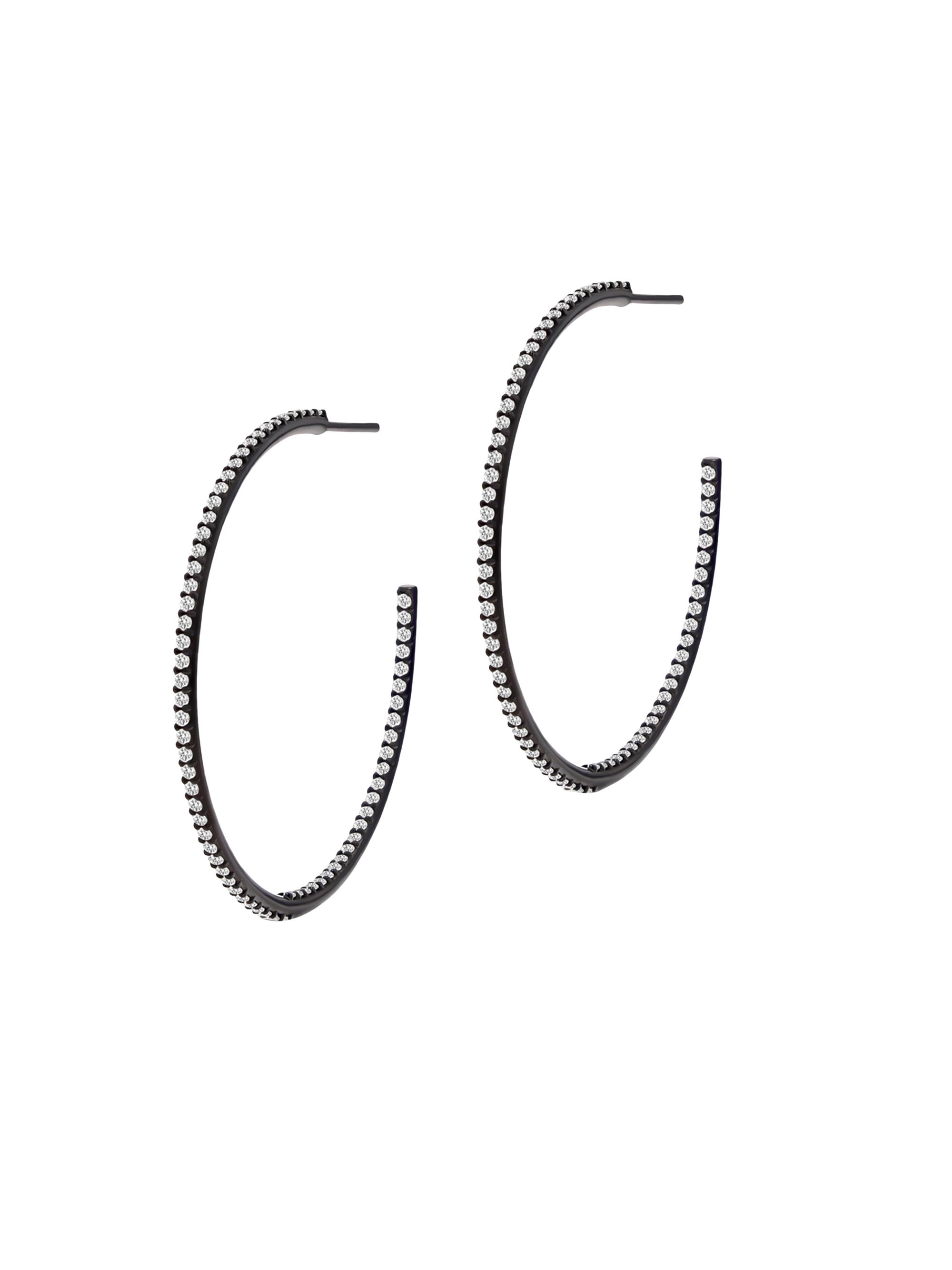 Sheryl Lowe Women's Black-Rhodium-Plated & 1.41 TCW Diamond Inside-Out Hoop Earrings - Black