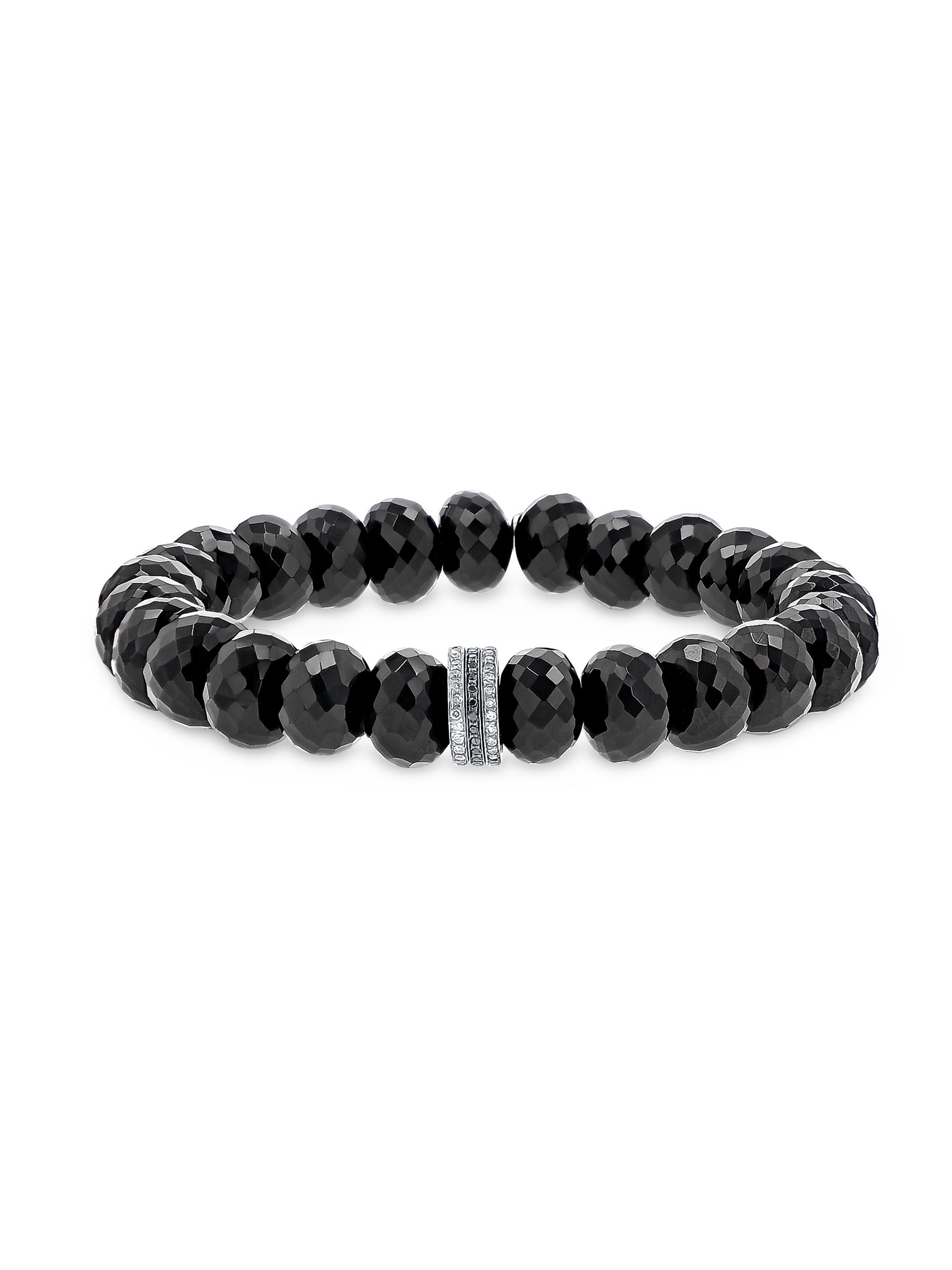 Sheryl Lowe Women's Sterling Silver, Black Spinel & 0.33 TCW Diamond Beaded Stretch Bracelet - Black