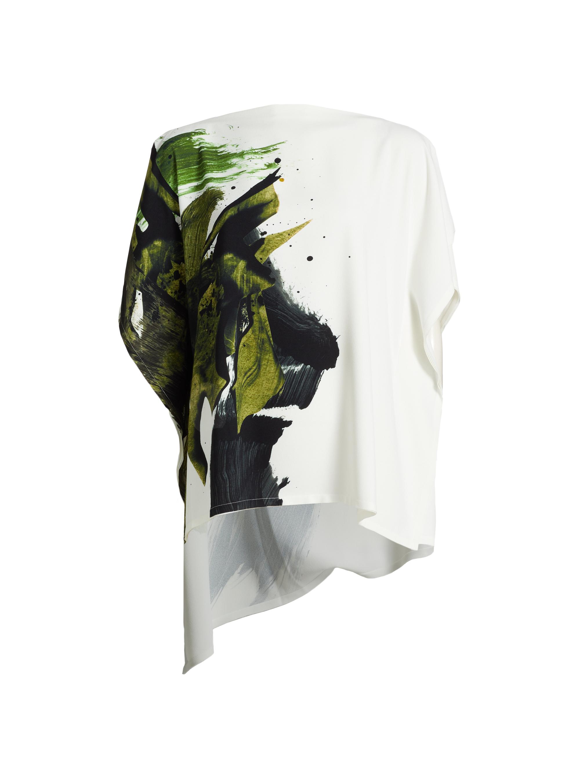 Jason Wu Collection Women's Brushstroke Print Asymmetric Top - Chalk Olive Multi