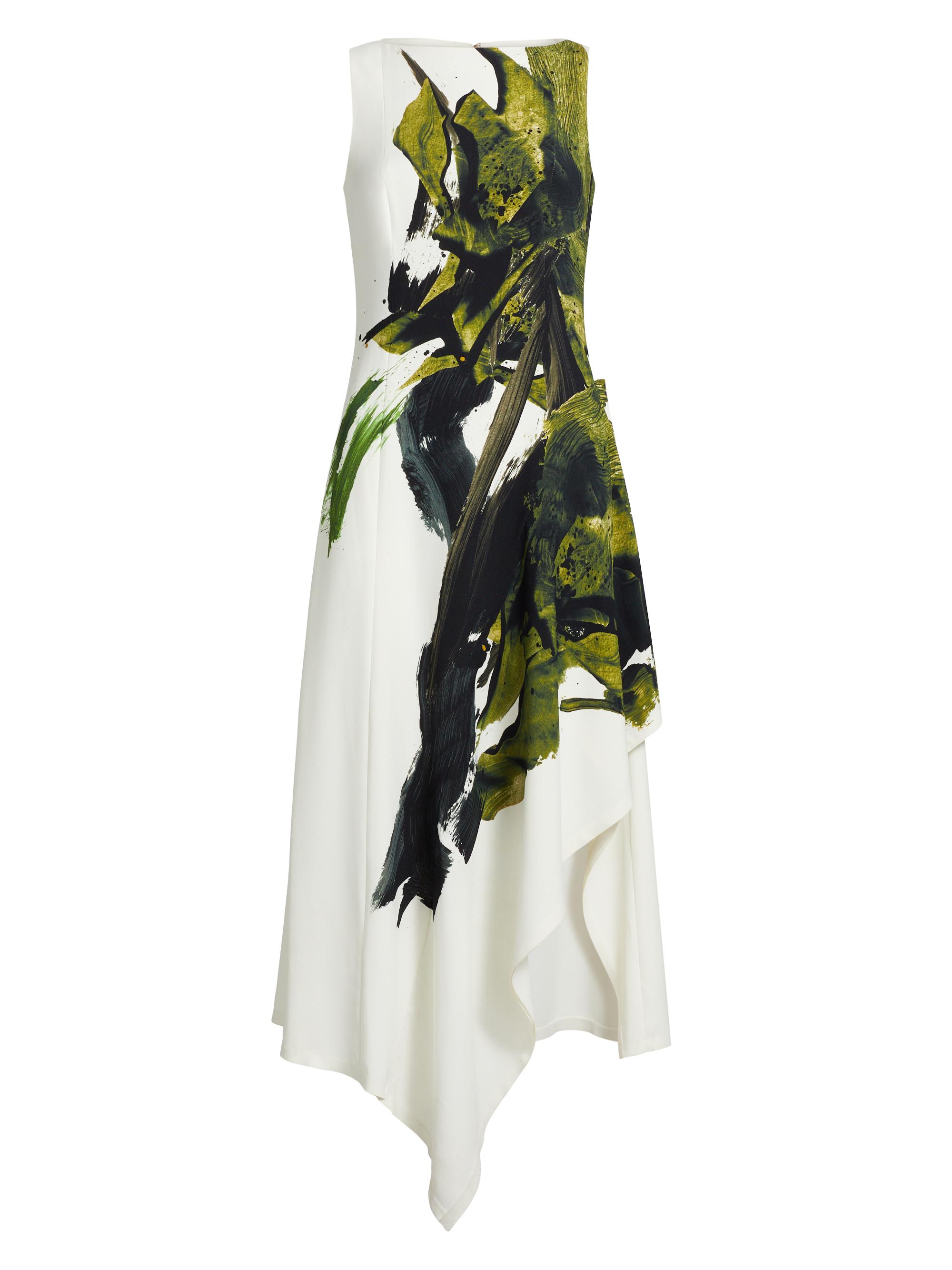 Jason Wu Collection Women's Painterly Crepe Midi-Dress - Chalk Olive Multi