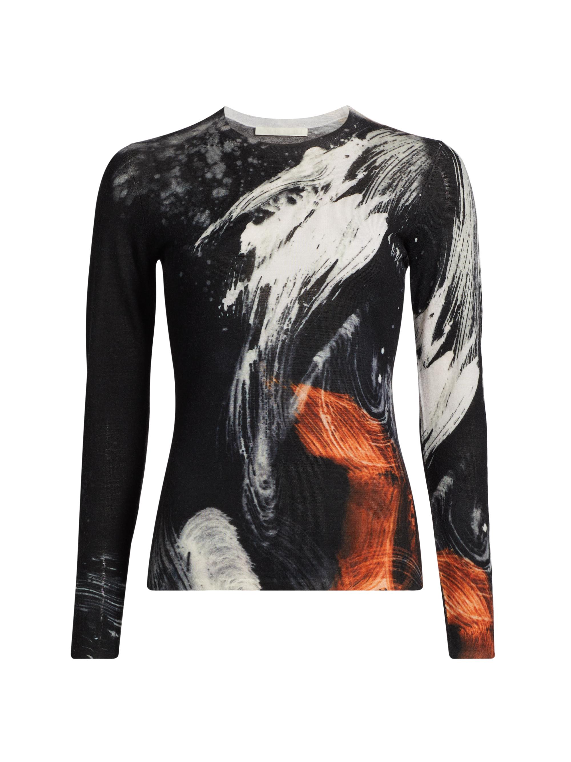 Jason Wu Collection Women's Brushstroke Merino Wool Sweater - Charcoal Rust Multi