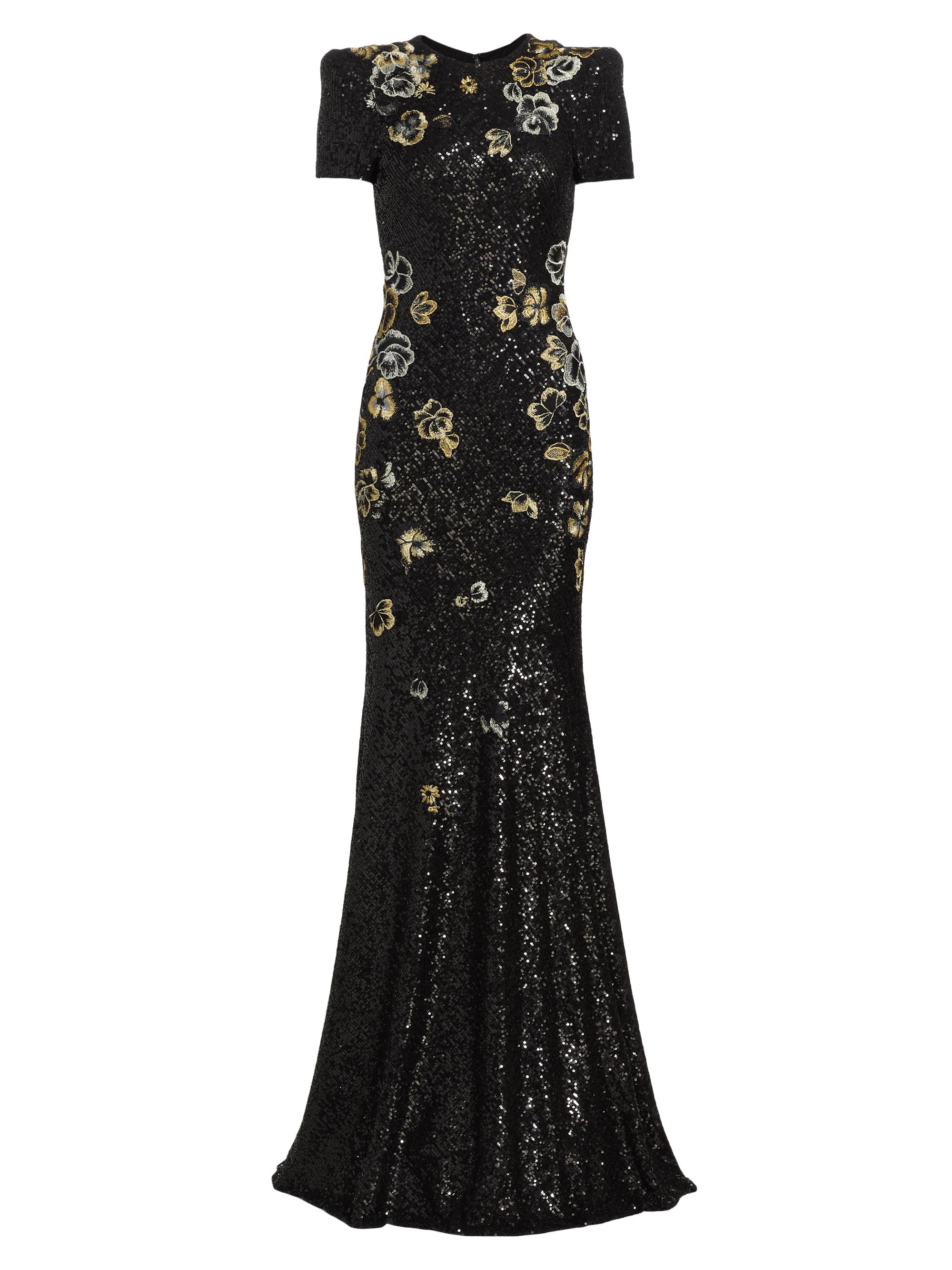 Naeem Khan Women's Floral-Embroidered Sequined Gown - Black Gold
