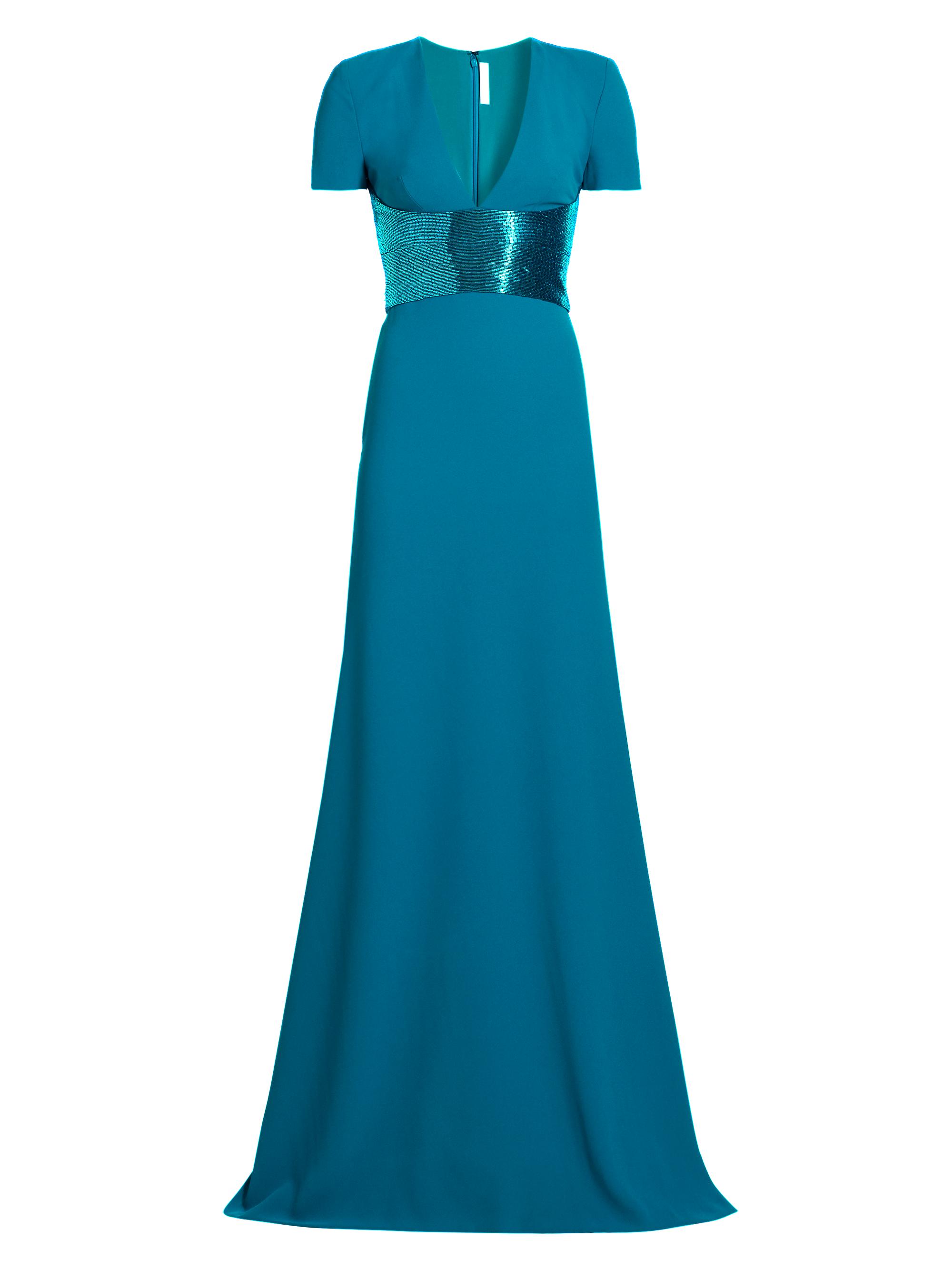 Naeem Khan Women's Sequined-Waist Short-Sleeve Gown - Teal