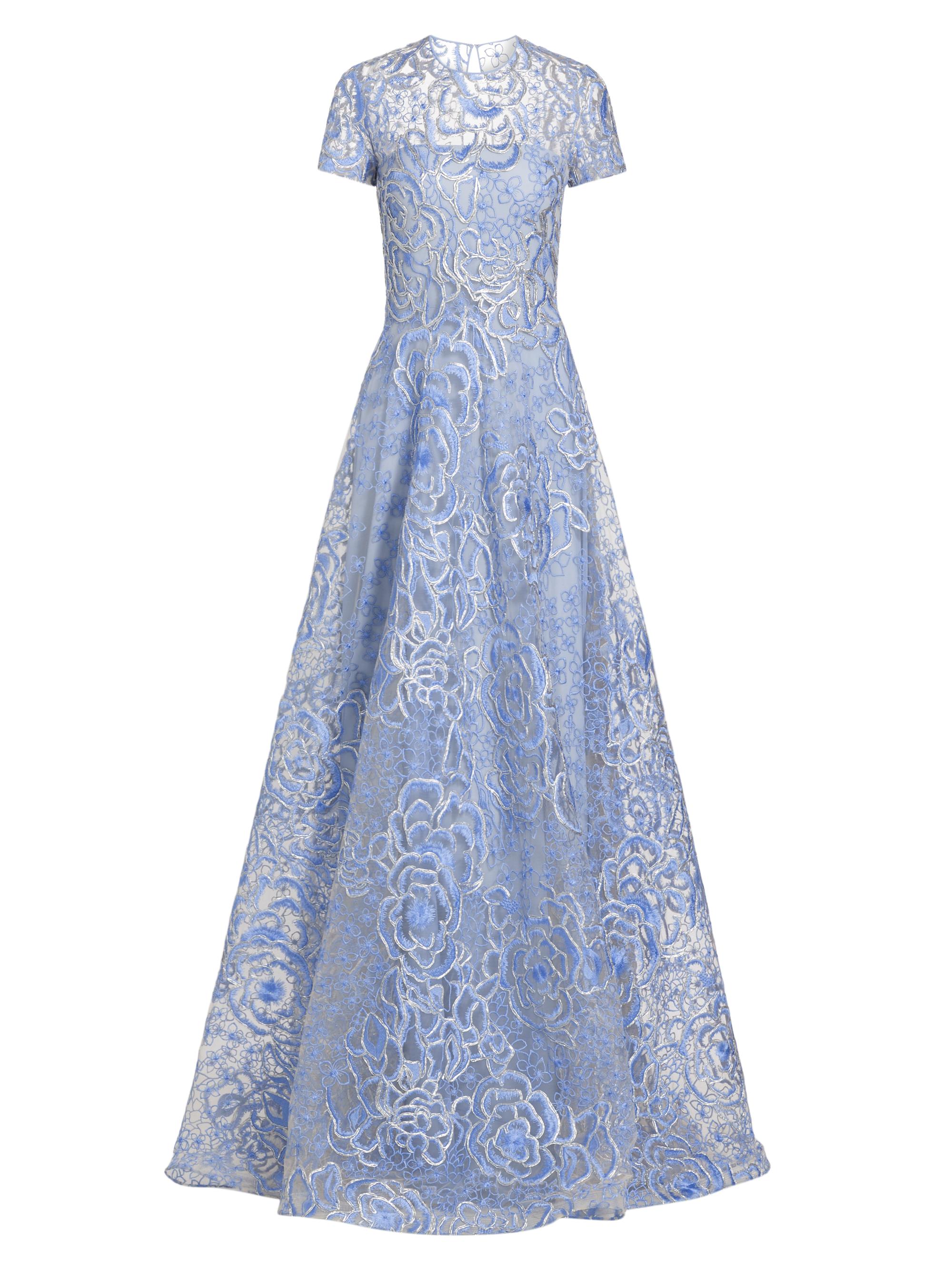Naeem Khan Women's Floral Lace Short-Sleeve Gown - Light Blue