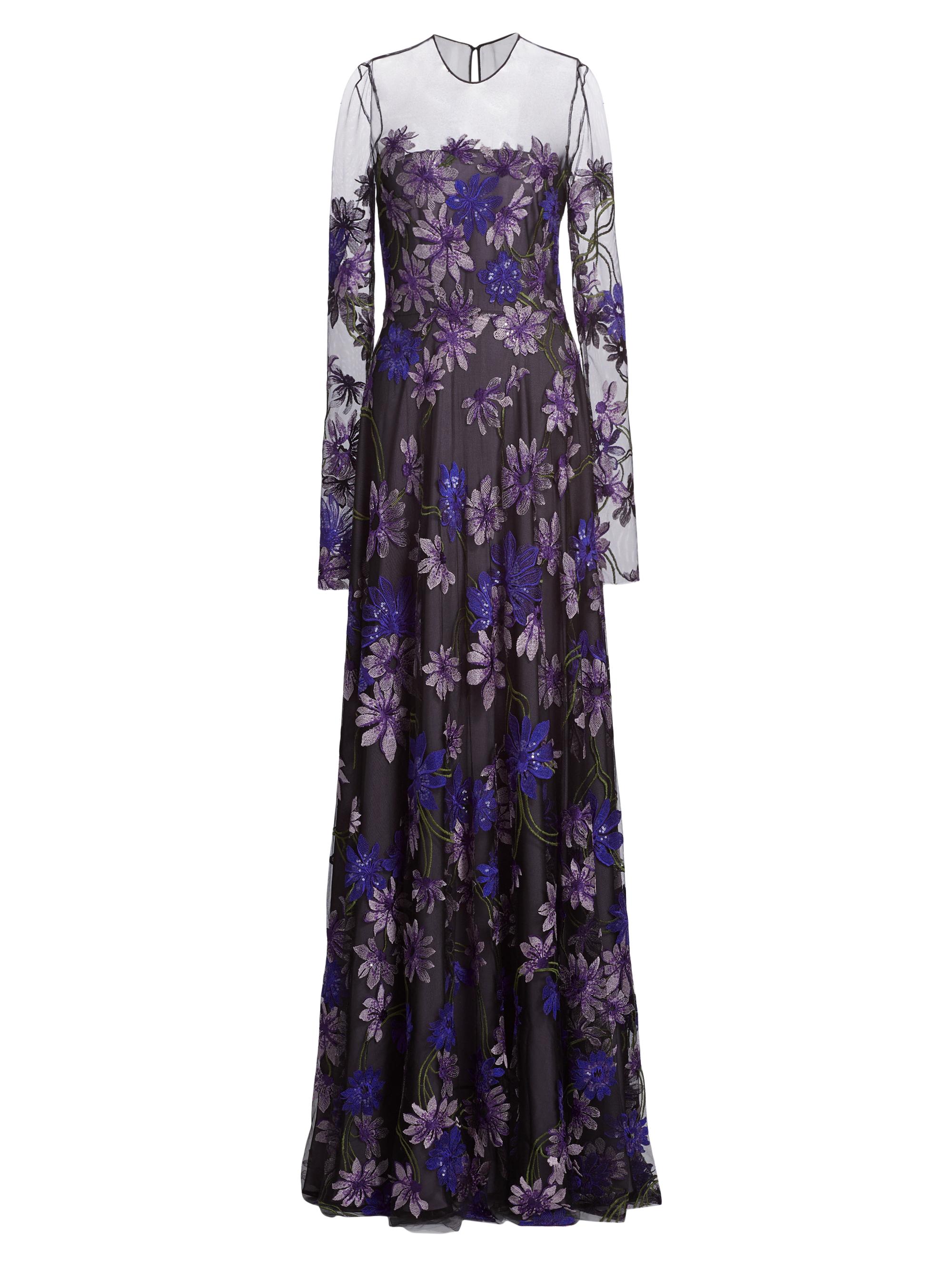 chinese dress ladies Mac Duggal Blue Embellished Illusion High Neck Long Sleeve Fit & Flare Dress  Blue #67007