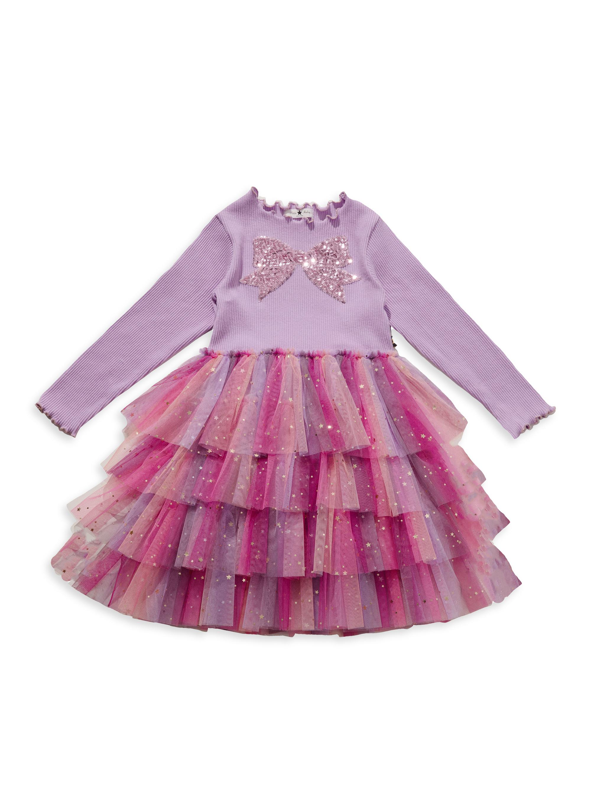 Petite Hailey Baby Girl's, Little Girl's & Girl's Bow-Accented Tiered Tutu Dress - Purple