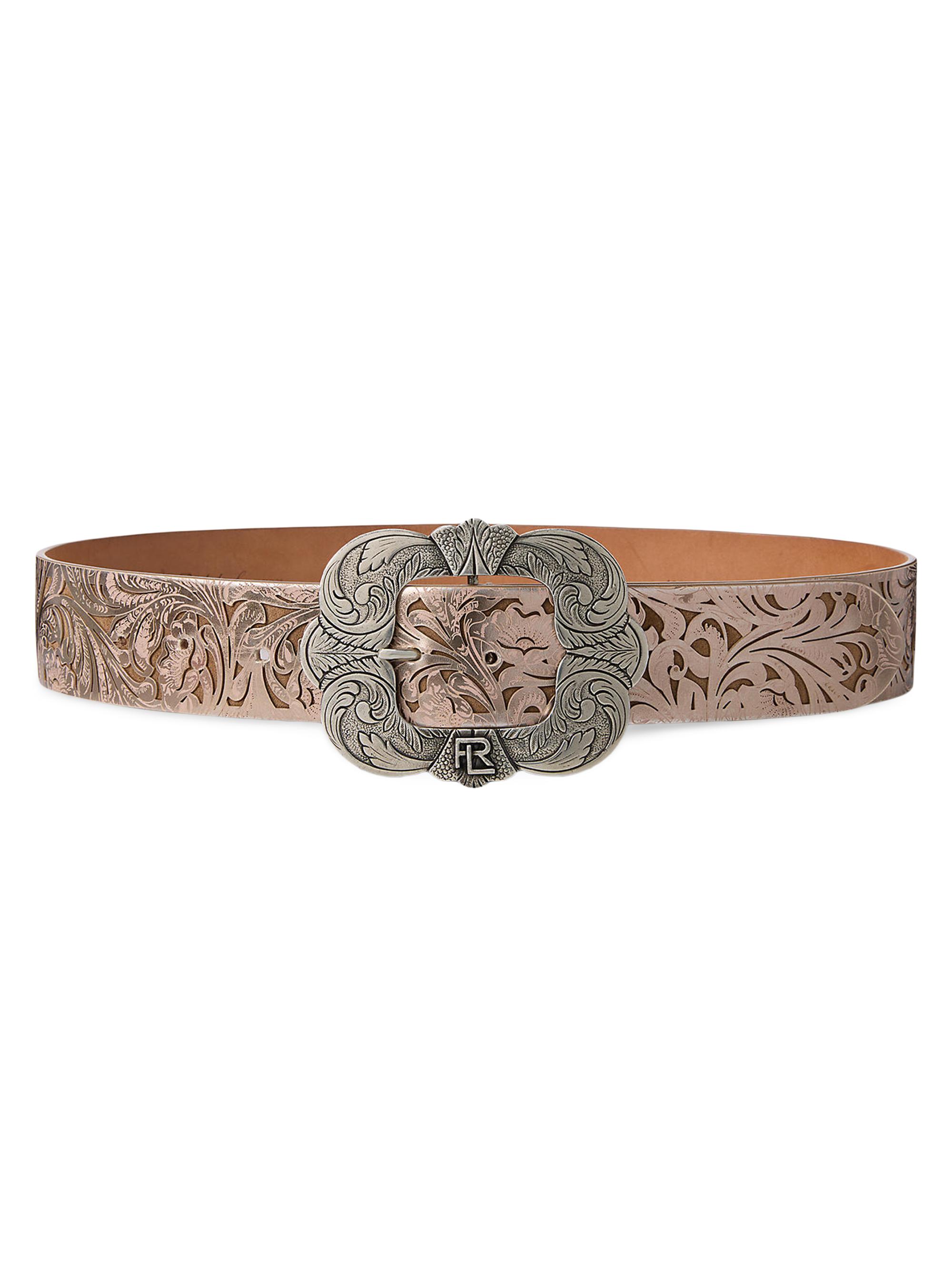 Ralph Lauren Collection Women's Western-Style Tooled Leather Belt - Bronze
