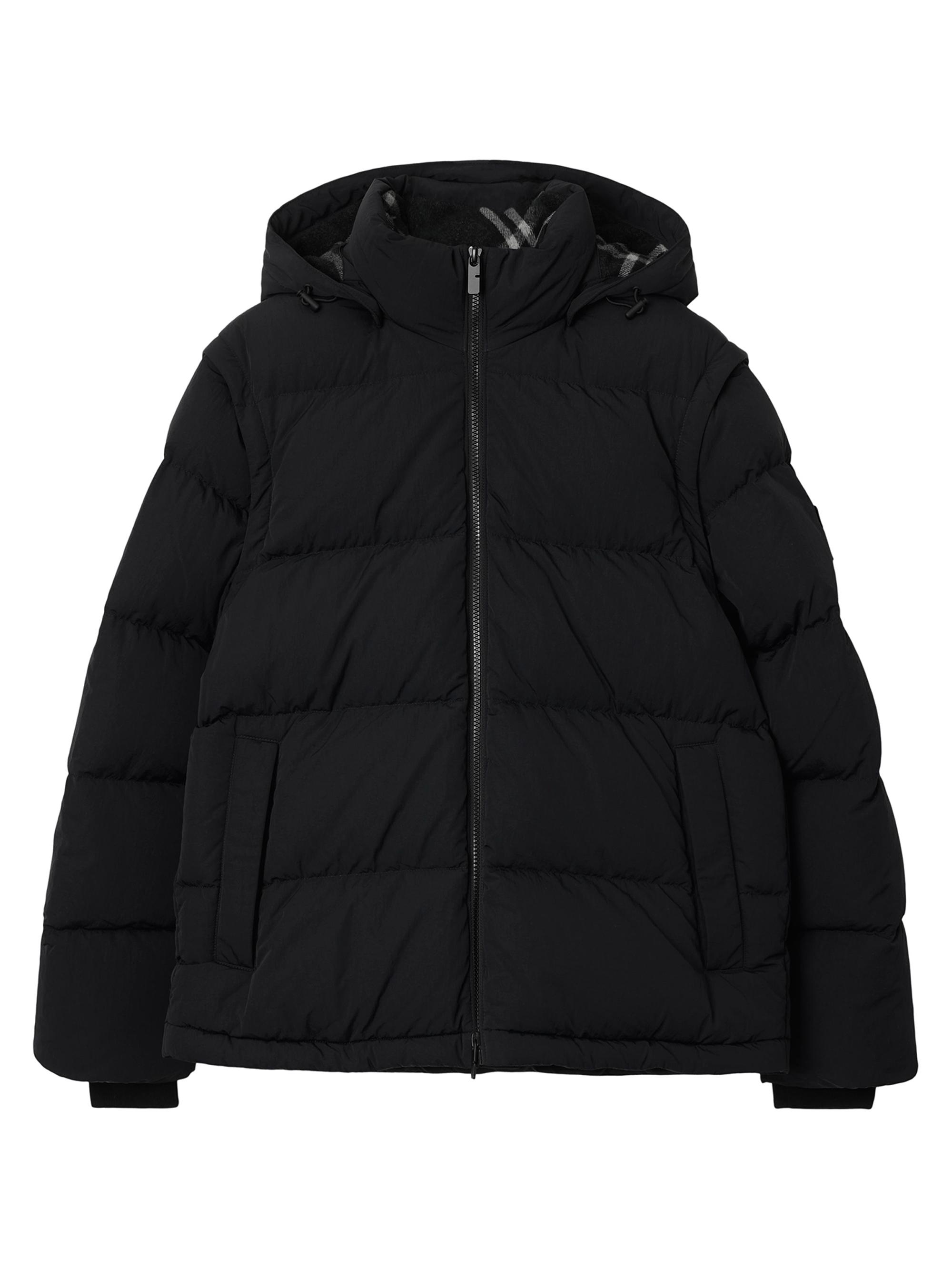 Burberry Men's Hooded Puffer Coat - Black Sand Check