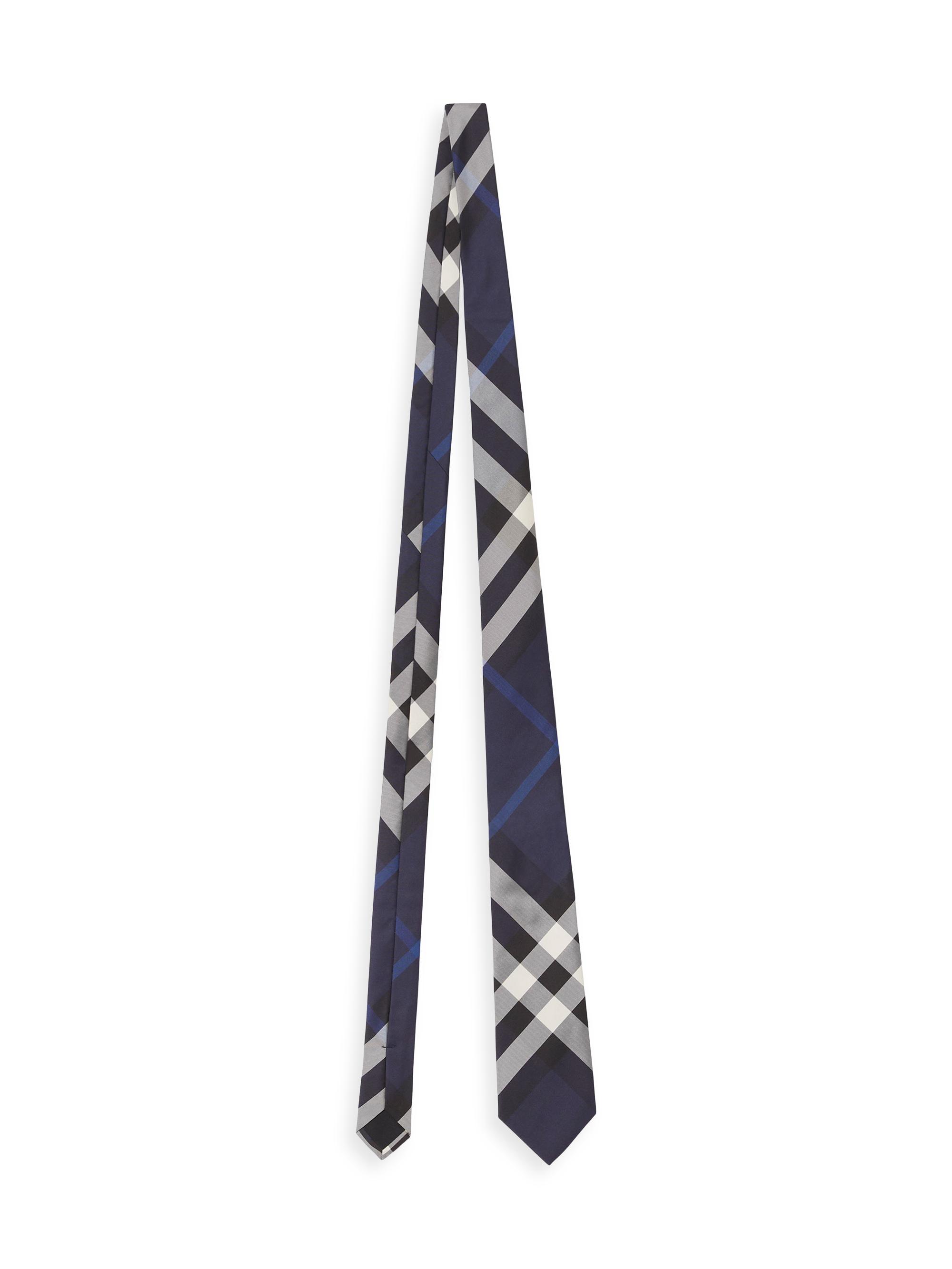 Burberry Men's Check Silk Tie - Navy