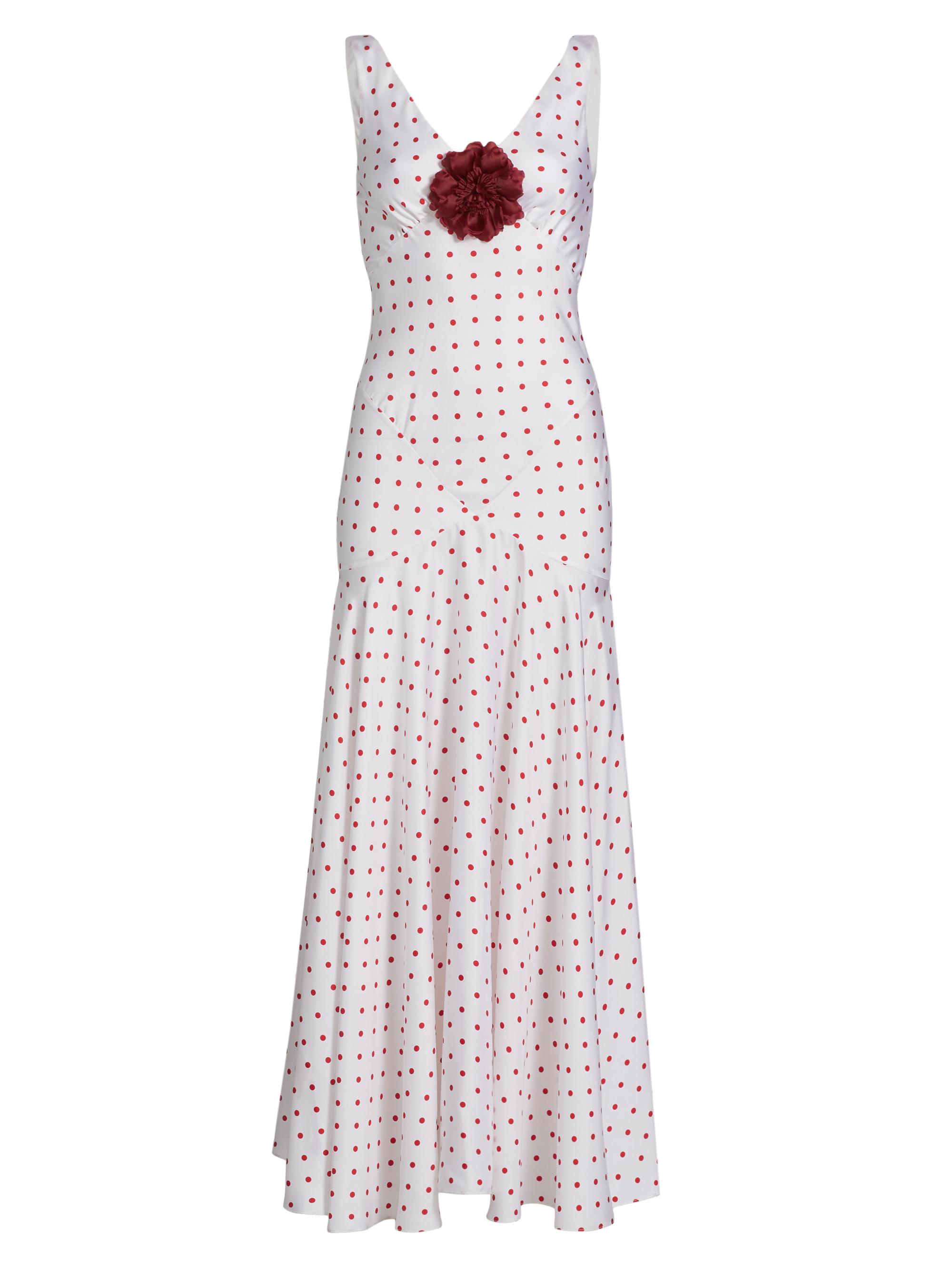 Rodarte Women's Polka Dot Silk Bias-Cut Sleeveless Maxi Dress - White