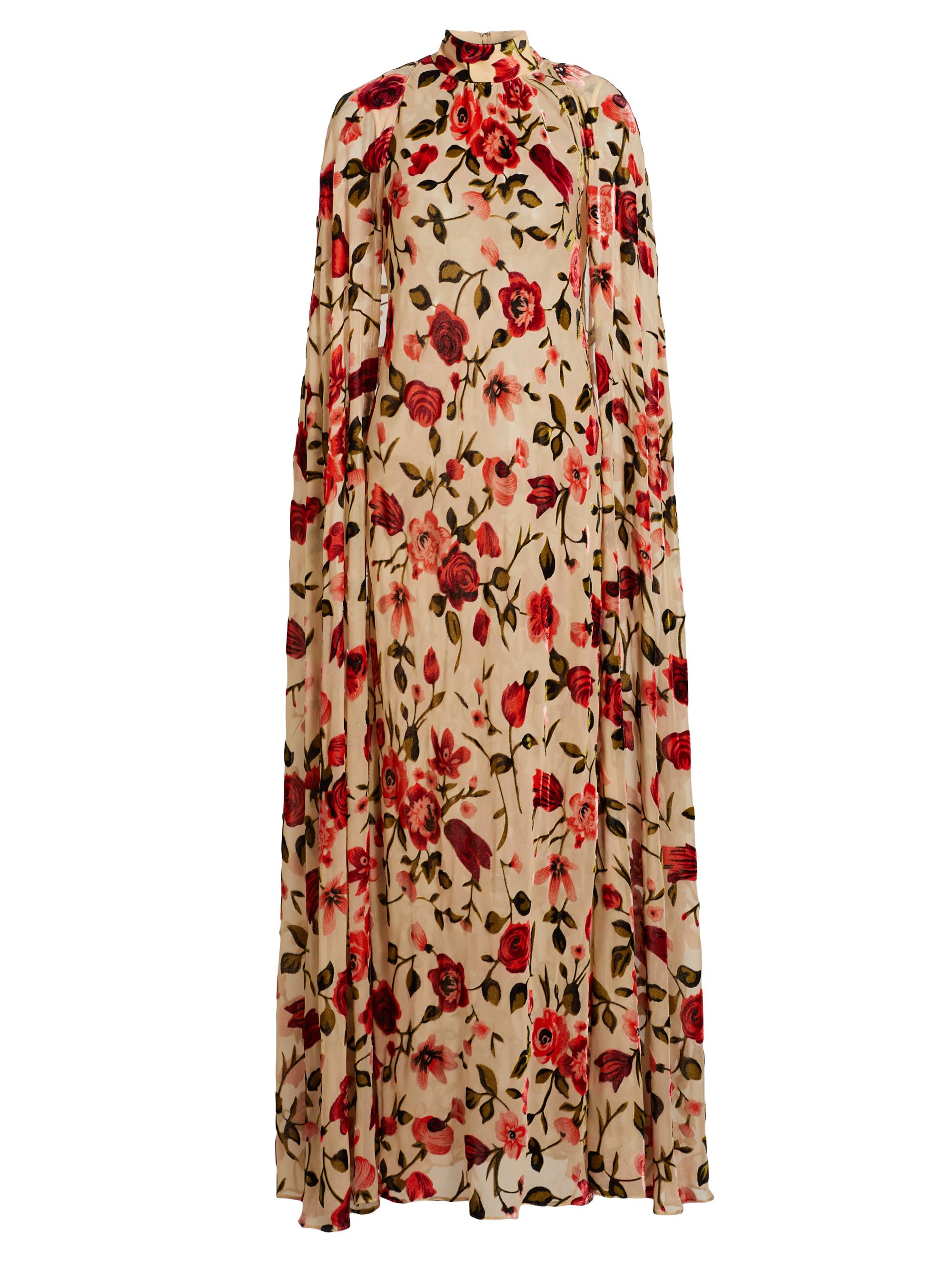Rodarte Women's Floral Velvet Devoré Cape Gown - Beige