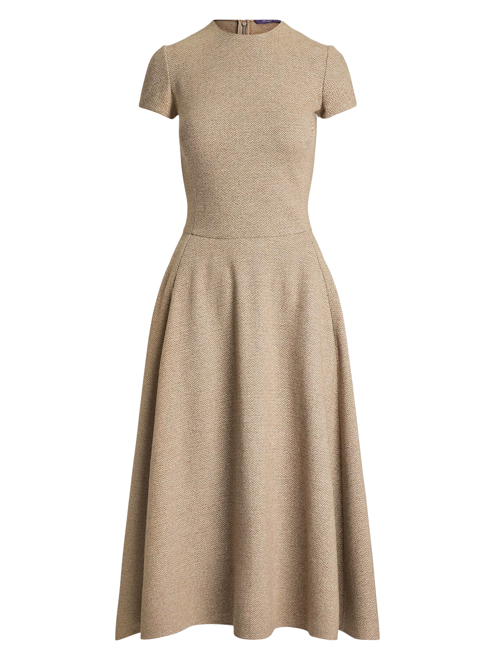 Ralph Lauren Collection Women's Herringbone Wool-Silk Midi-Dress - Taupe Melange Beige