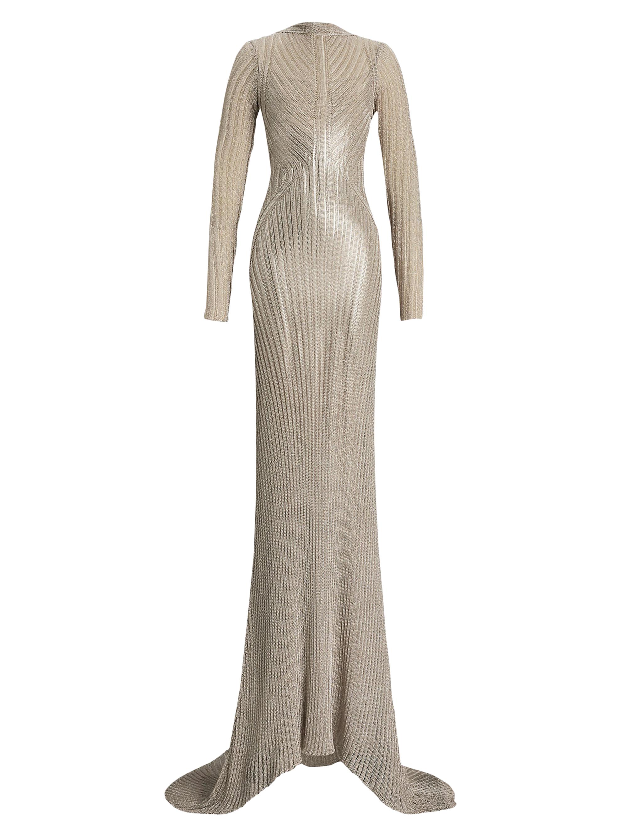 Ralph Lauren Collection Women's Metallic Knit Gown - Platinum