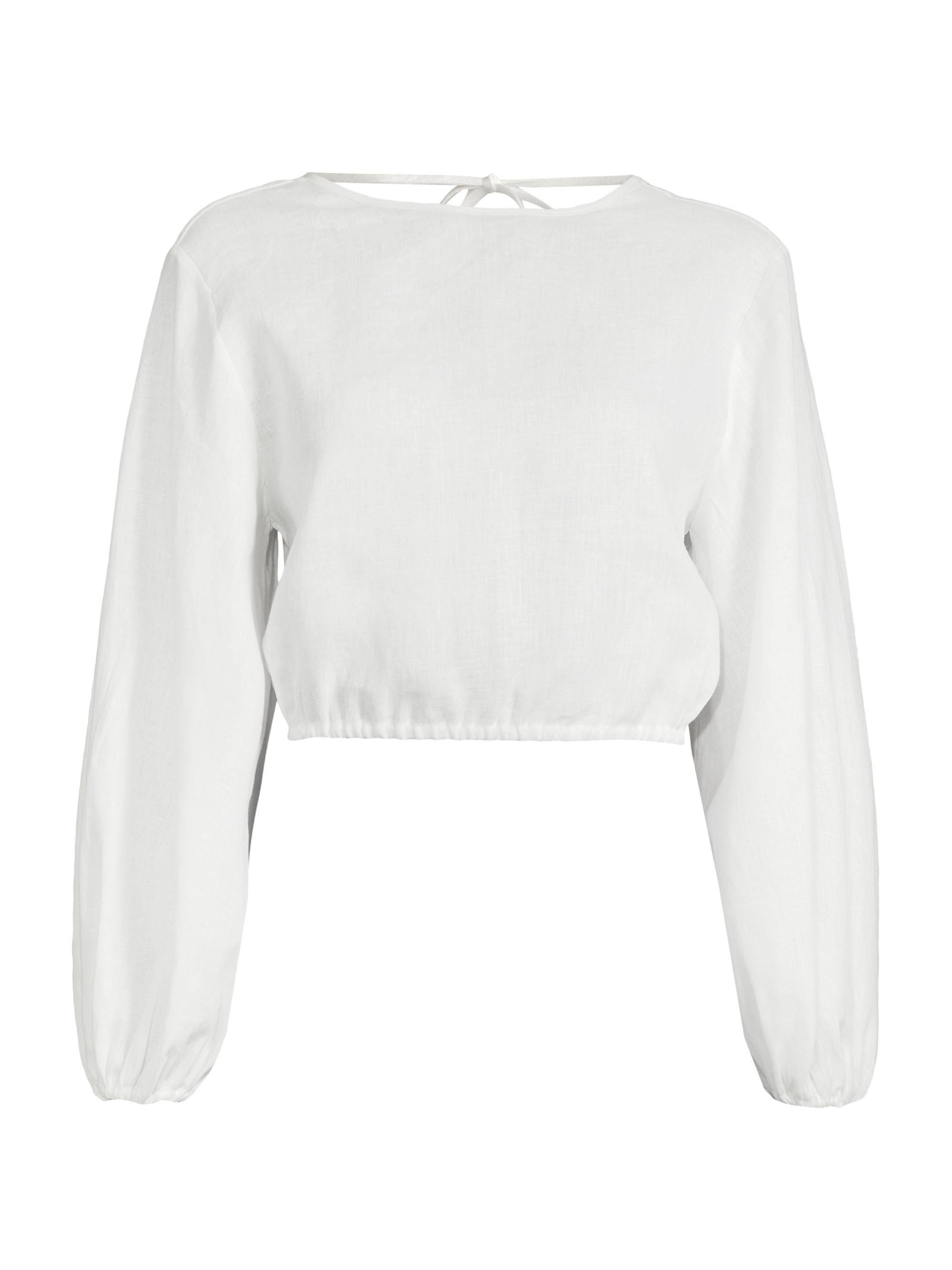 Cala de la Cruz Women's Bena Linen Puff-Sleeve Crop Top - Ecru