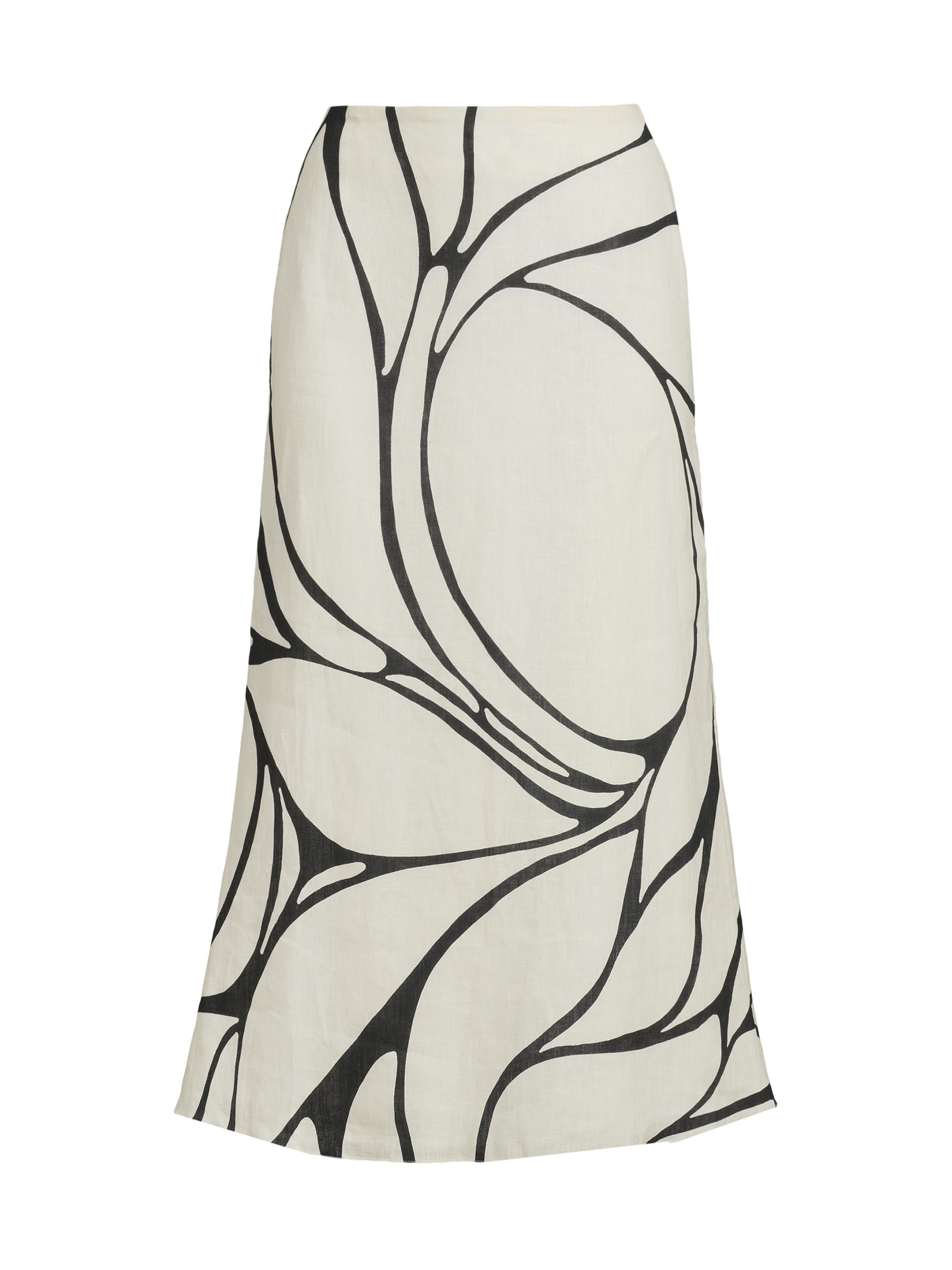 Cala de la Cruz Women's Fabiana Abstract Linen Midi-Skirt - White Black