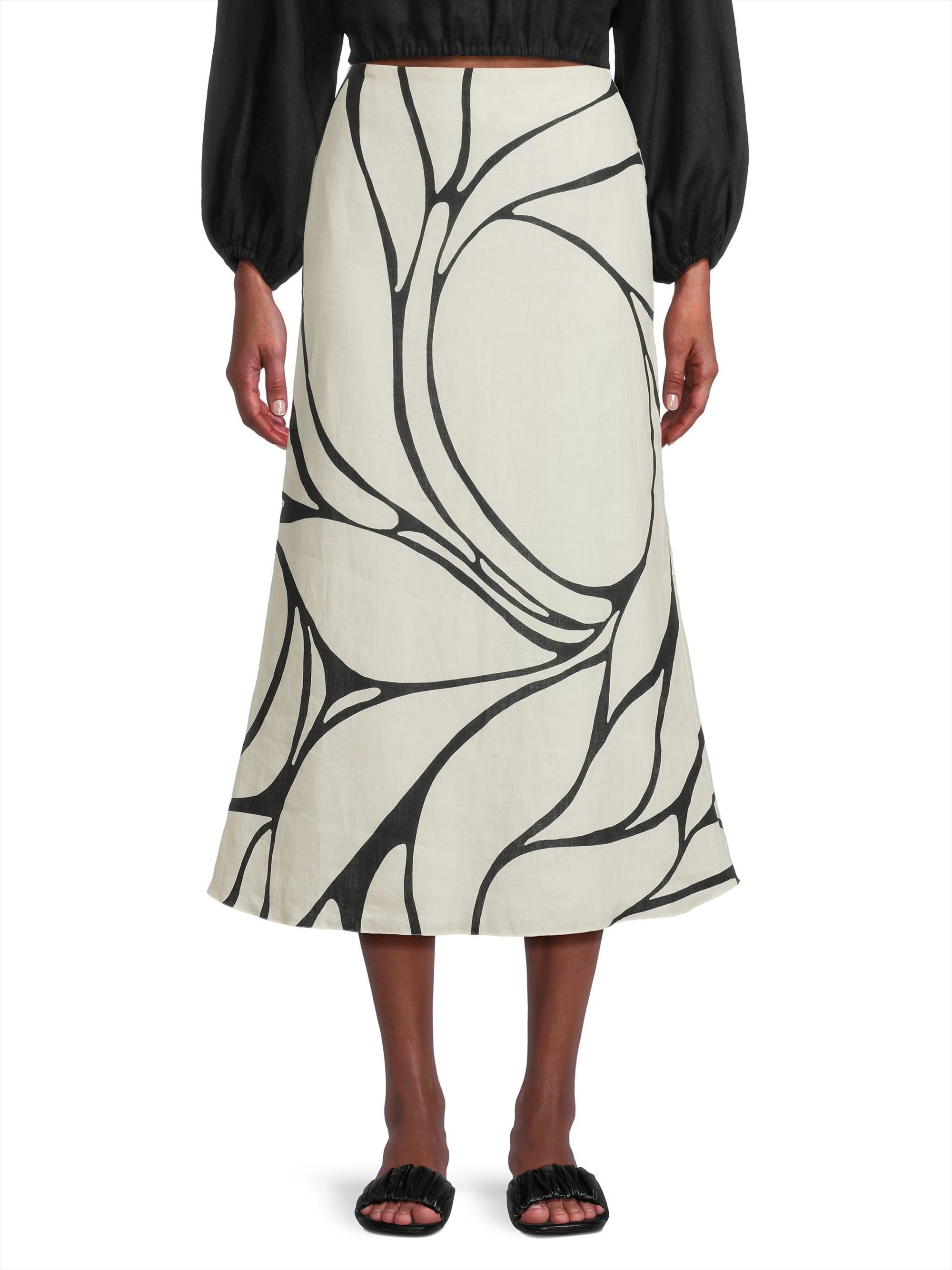 Cala de la Cruz Fabiana Abstract Linen Midi-Skirt | Saks Fifth Avenue