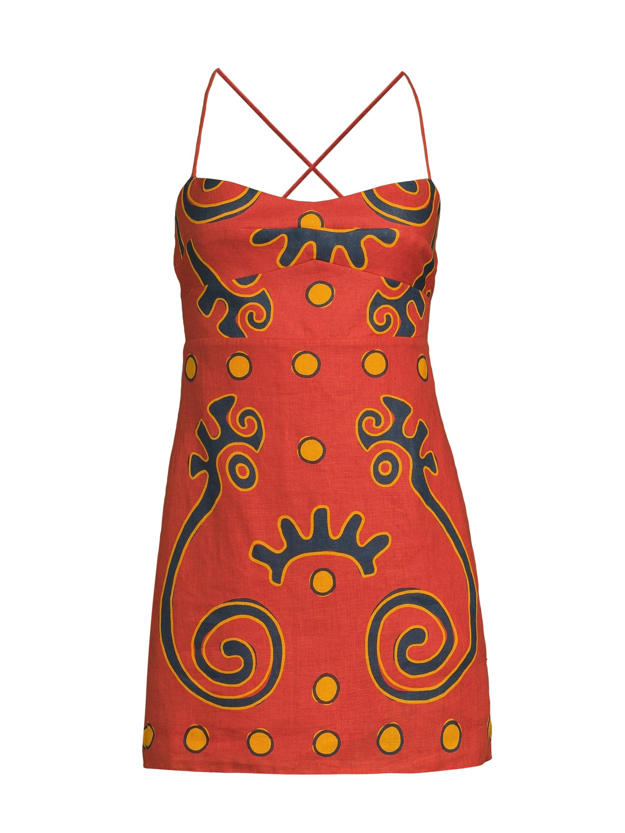 Cala de la Cruz Women's Tere Abstract Linen Minidress - Scarlet Multi