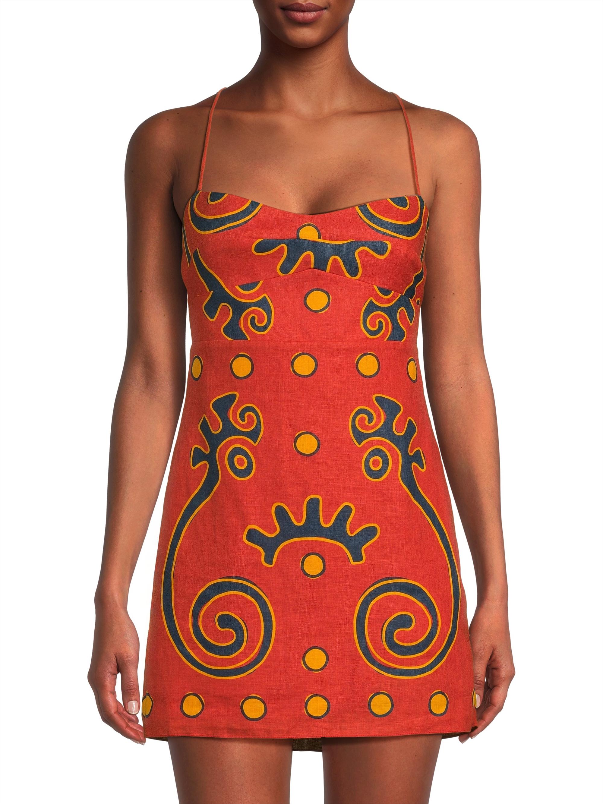 Cala de la Cruz Tere Abstract Linen Minidress - Scarlet Multi ...