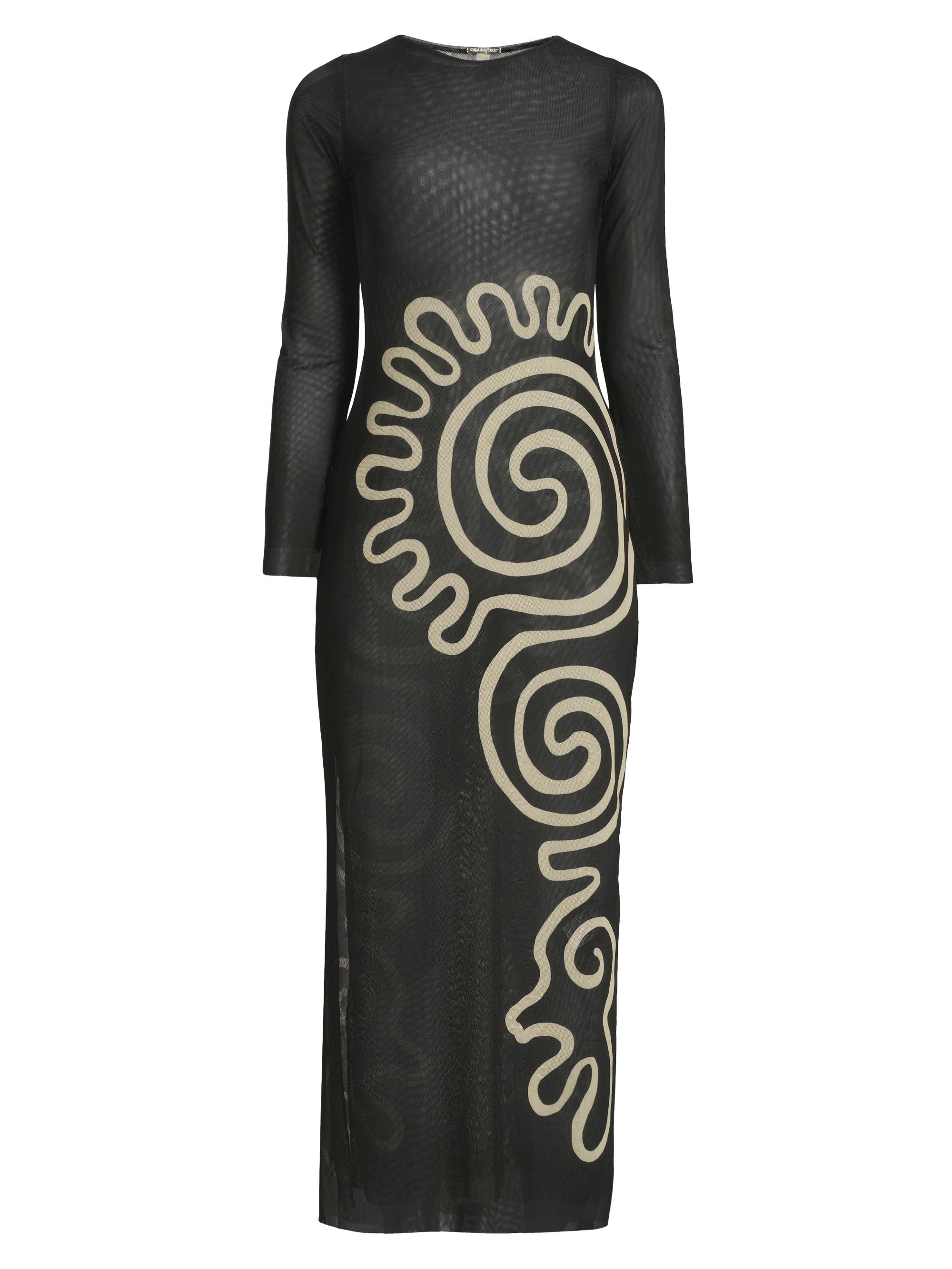 Cala de la Cruz Women's Tania Abstract Sheer Midi-Dress - Black Cream