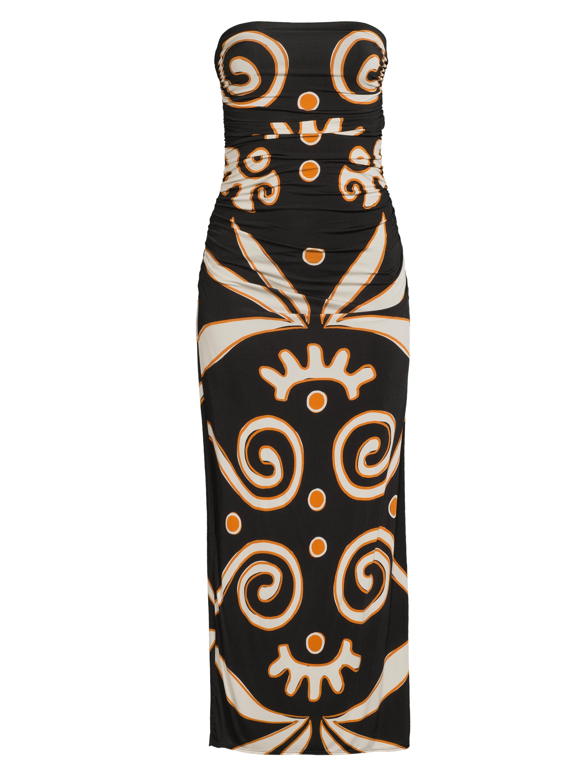 Cala de la Cruz Women's Daphne Abstract Strapless Maxi-Dress - Black Multi