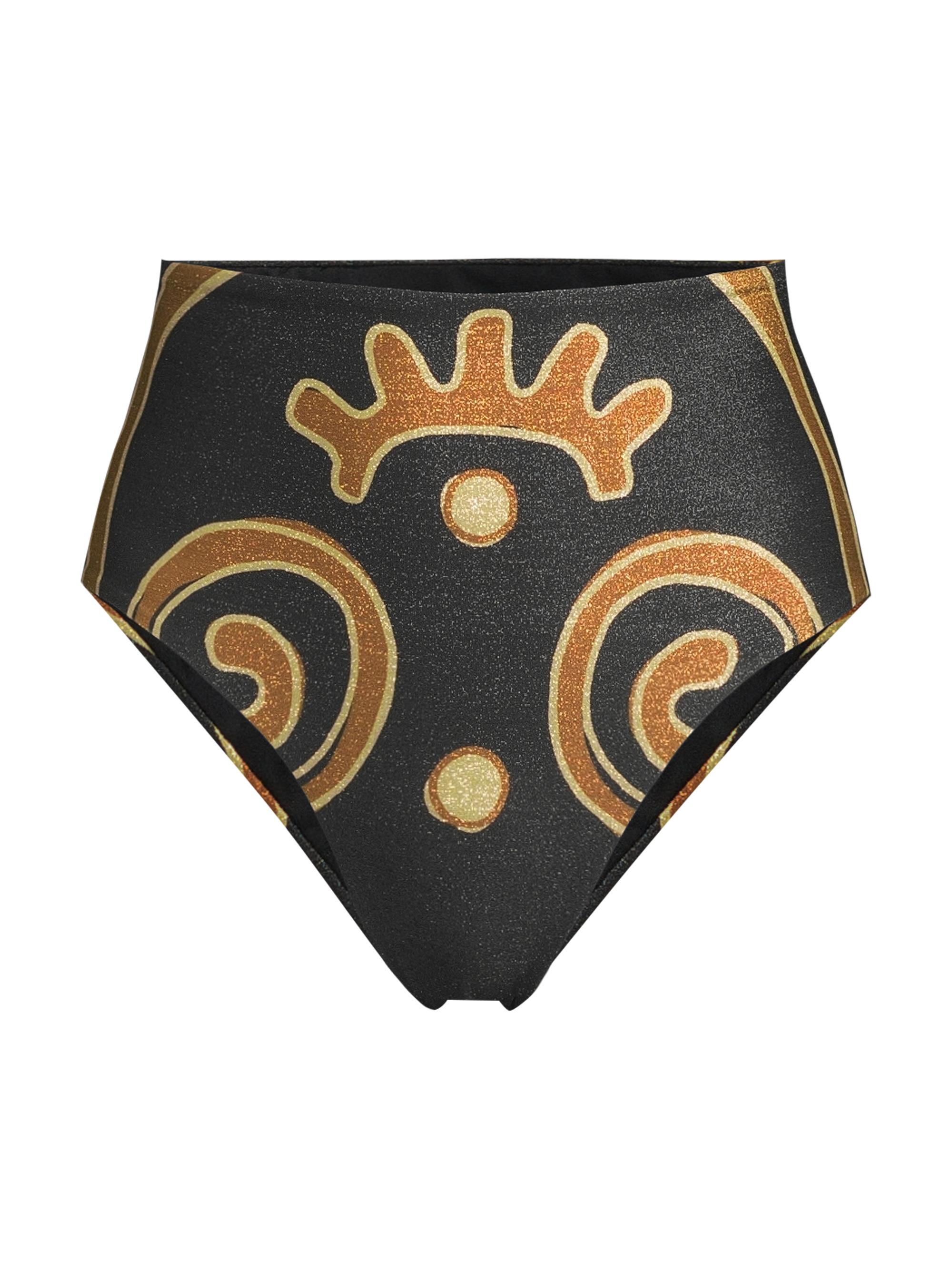 Cala de la Cruz Women's Elisa Abstract High-Rise Bikini Bottom - Cafe Black