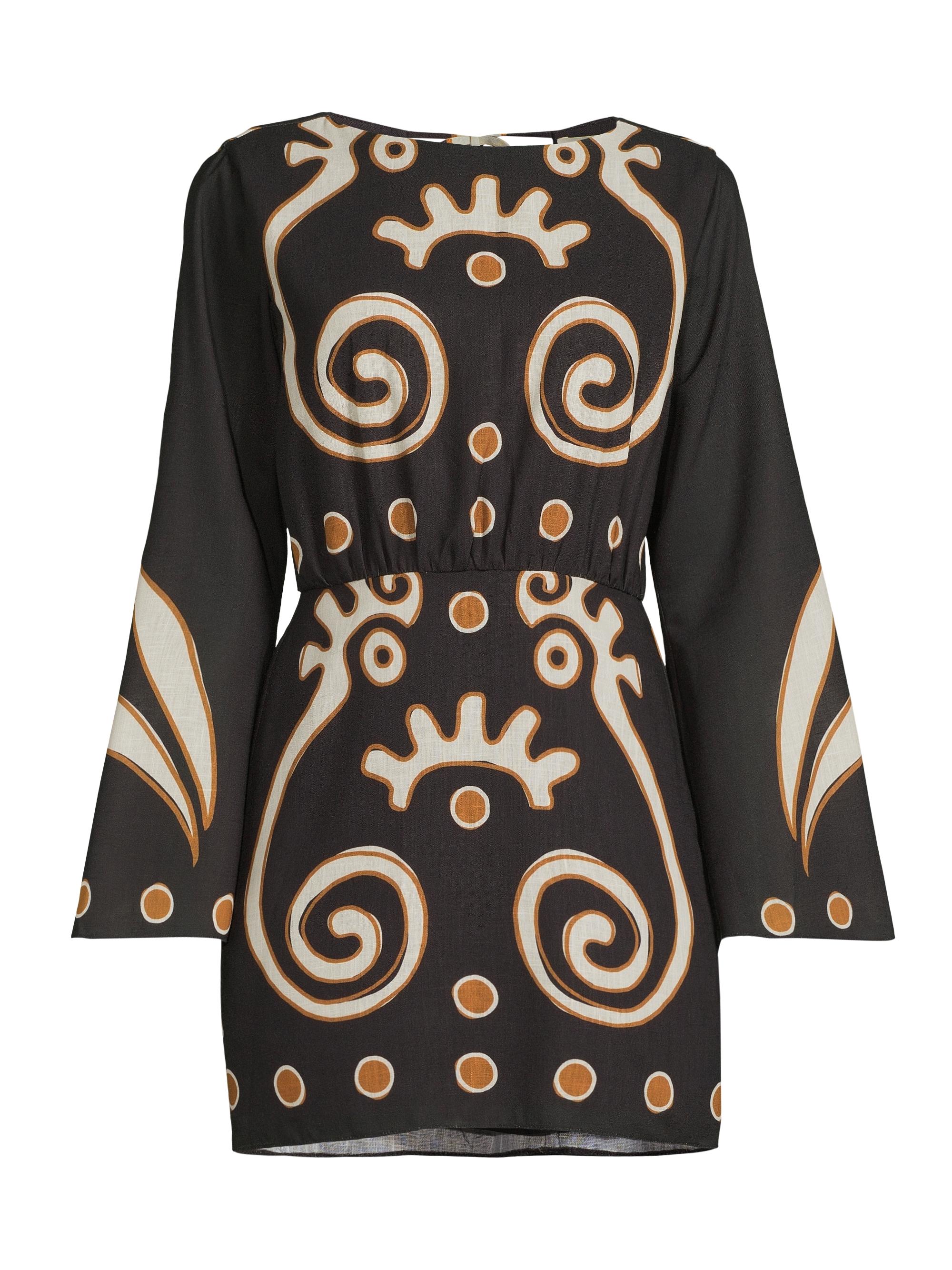 Cala de la Cruz Women's Loura Abstract Linen Minidress - Black Multi