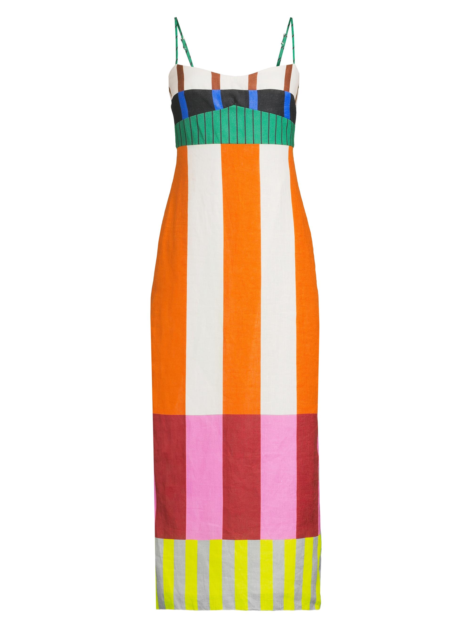 Cala de la Cruz Women's Paloma Striped Linen Sleeveless Midi-Dress - Bengal Multi