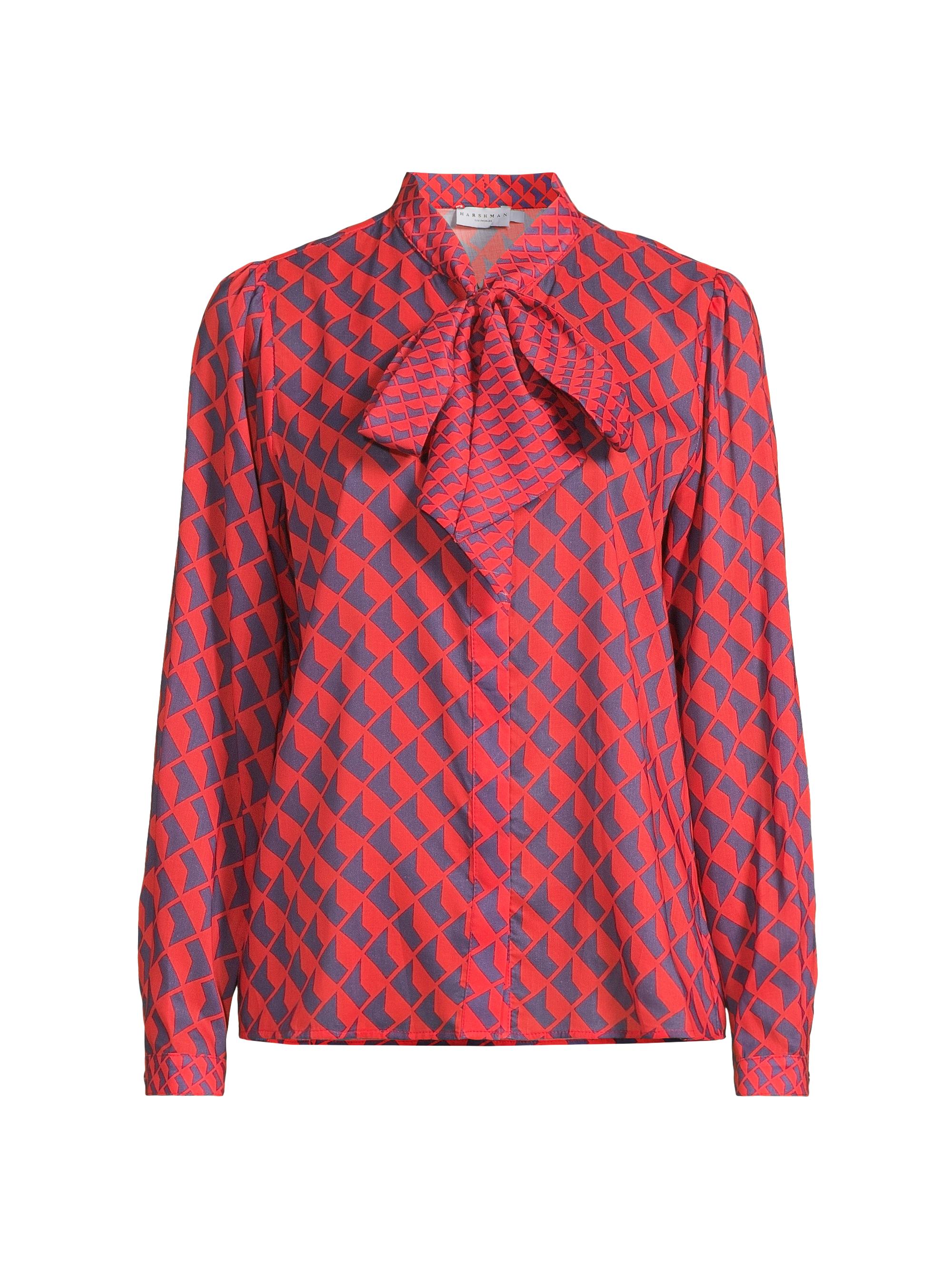 Harshman Women's Aveline Abstract Tieneck Blouse - Poppy Red Navy