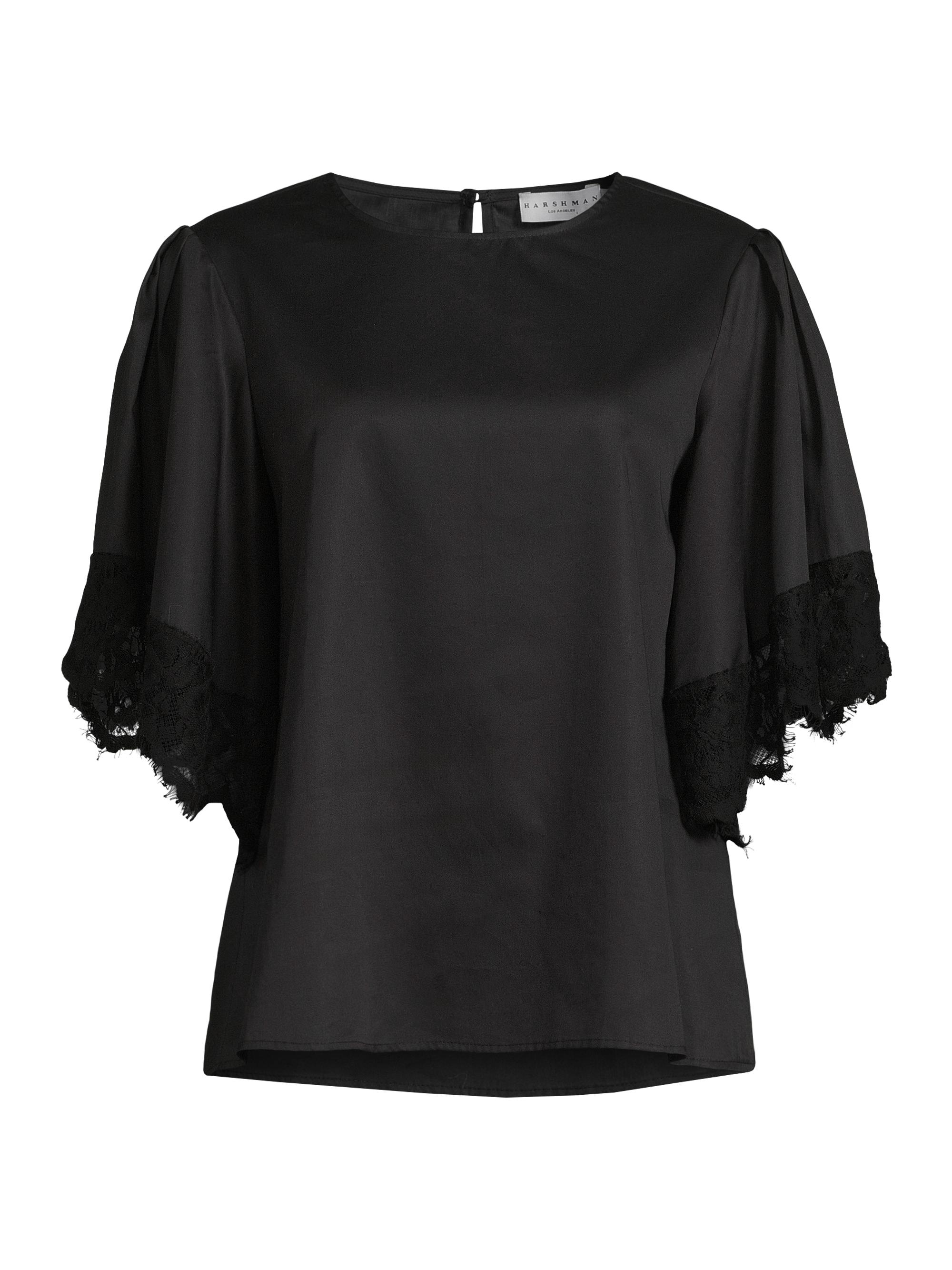 Harshman Women's Nilia Lace-Trim Cotton Blouse - Black