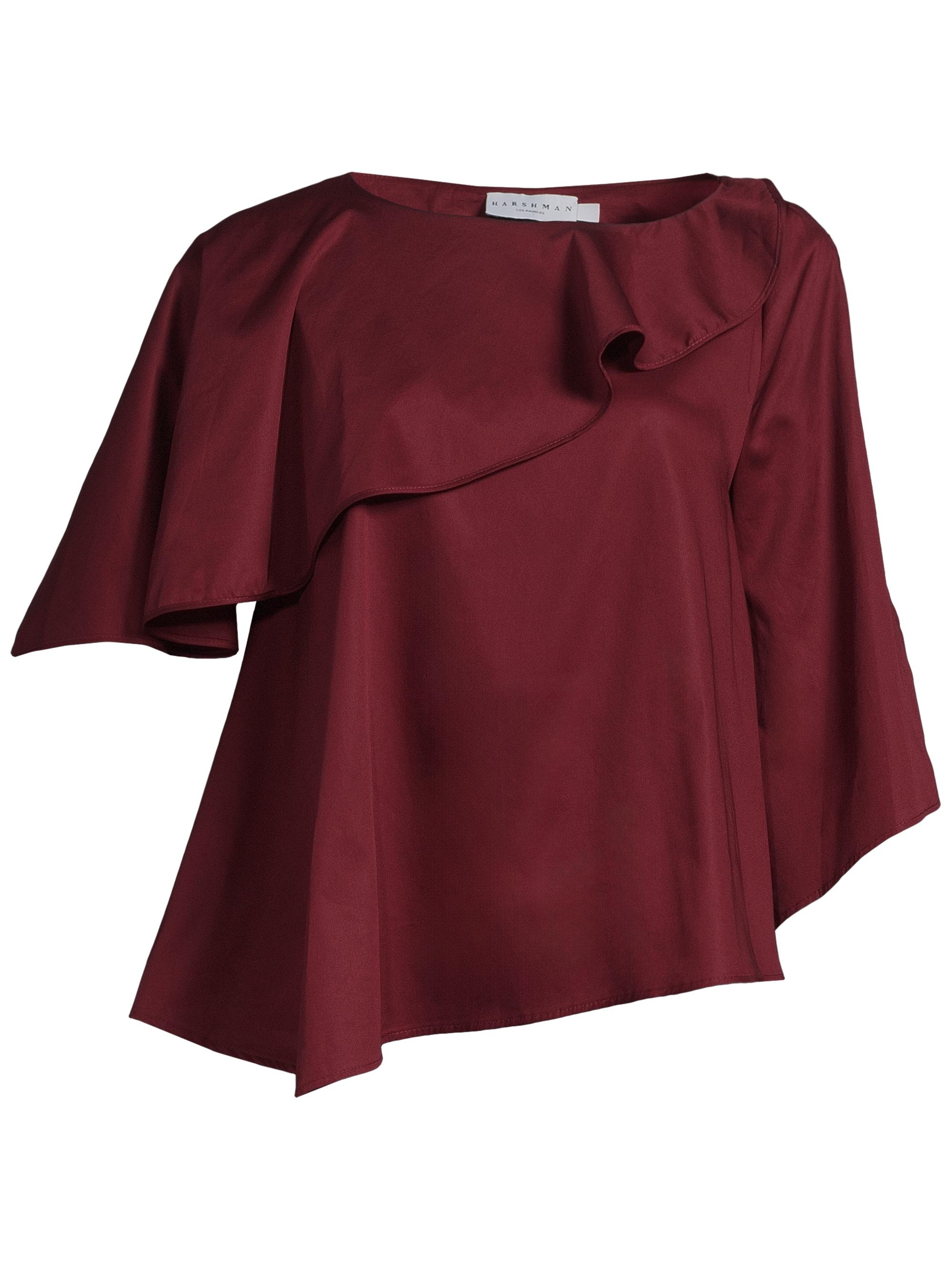 Harshman Women's Tatyana Asymmetric Ruffled Blouse - Burgundy