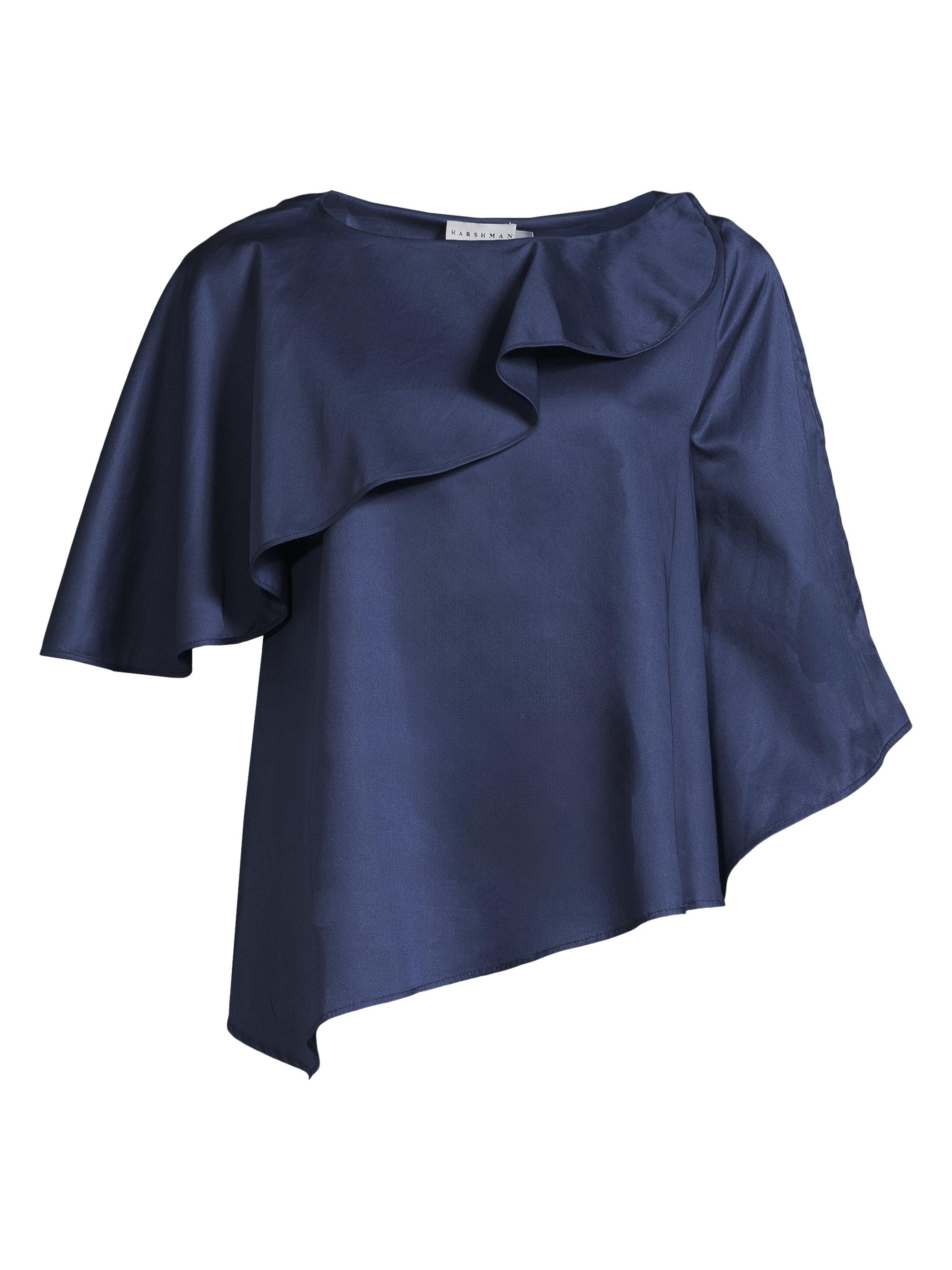 Harshman Women's Tatyana Asymmetric Ruffled Blouse - Indigo Blue