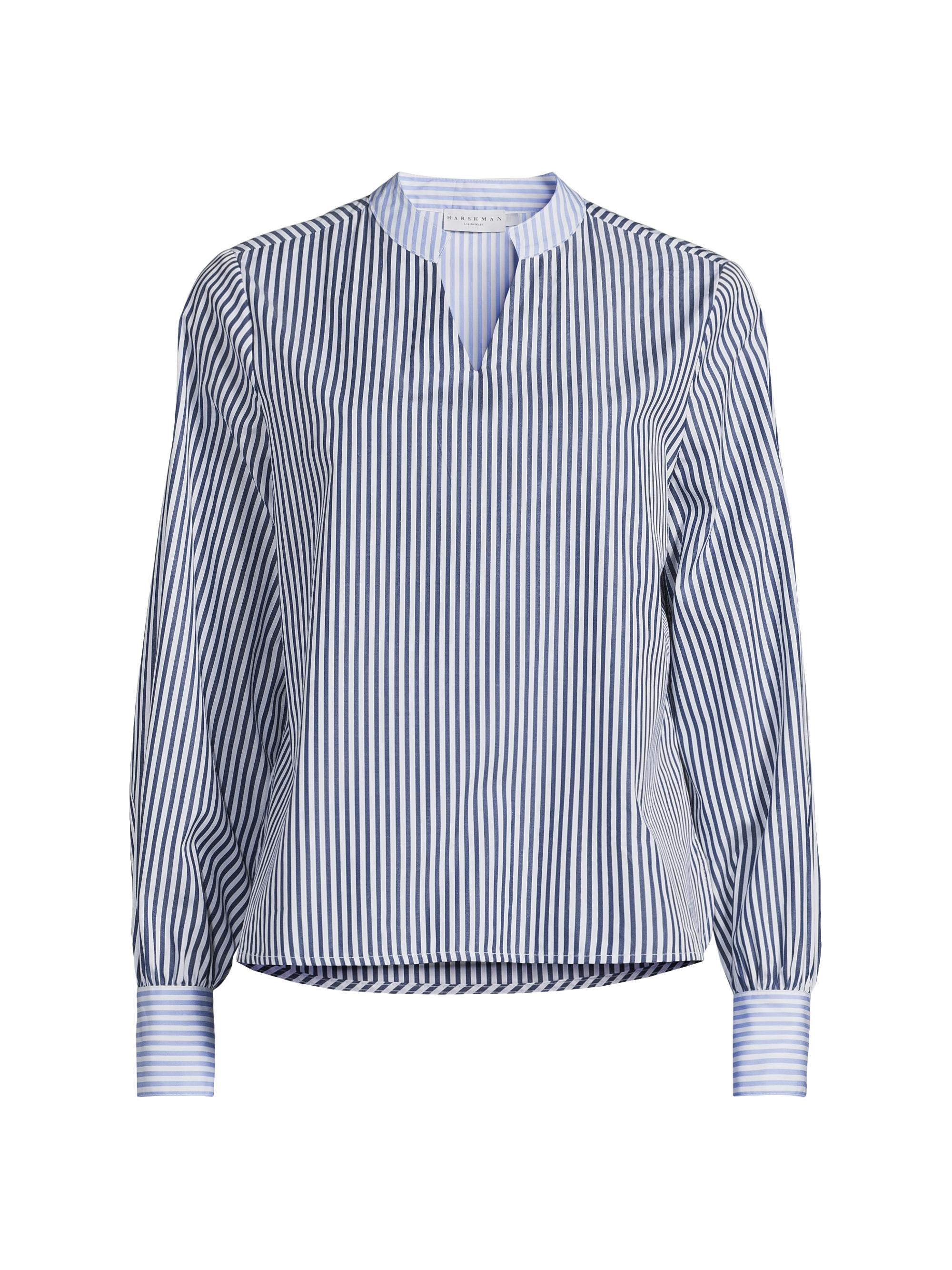 Harshman Women's Stephanie Striped Cotton Blouse - Navy Stripes Blue Pinstripes