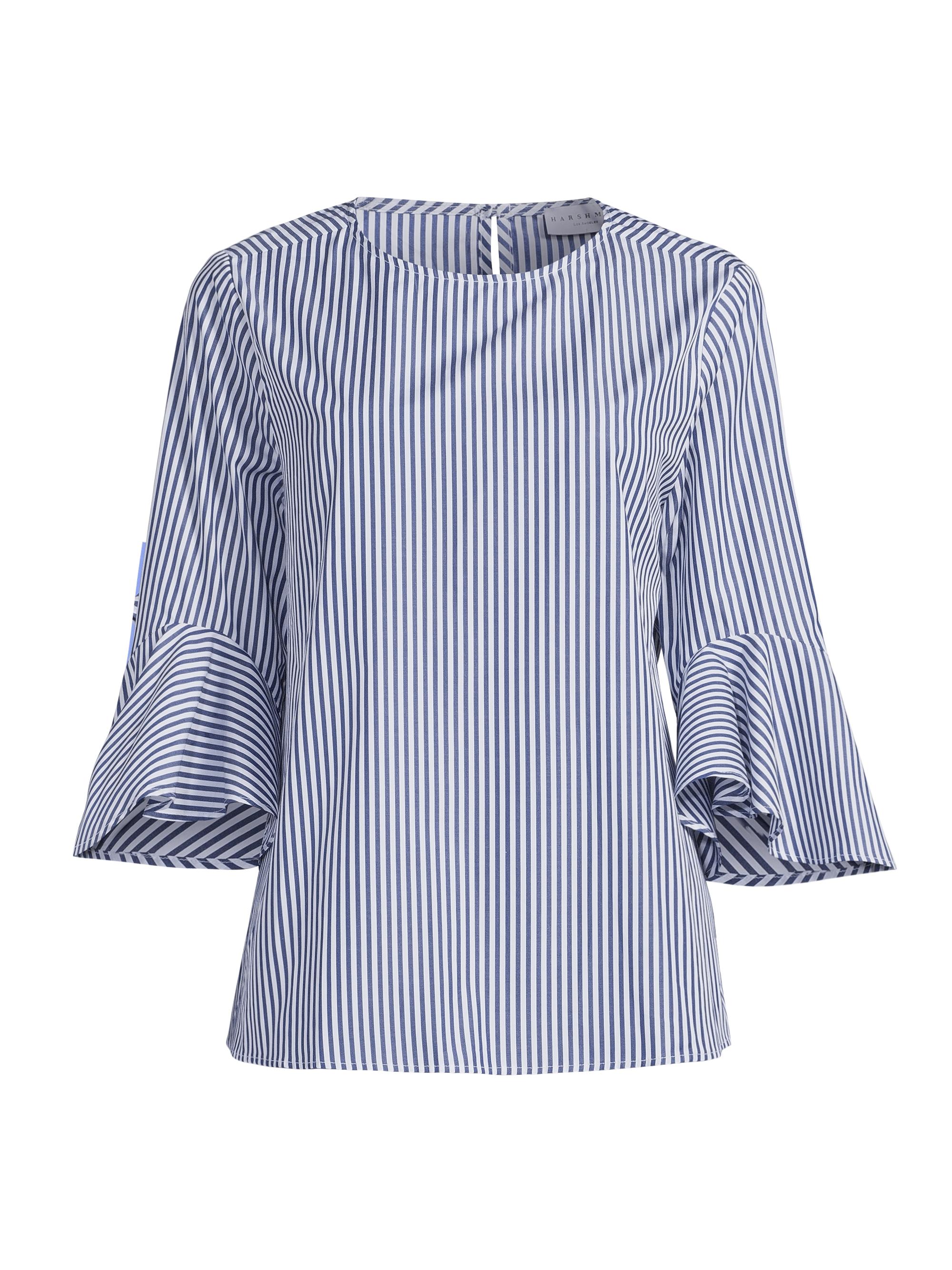 Harshman Women's Malena Striped Cotton Long-Sleeve Blouse - Navy Stripe