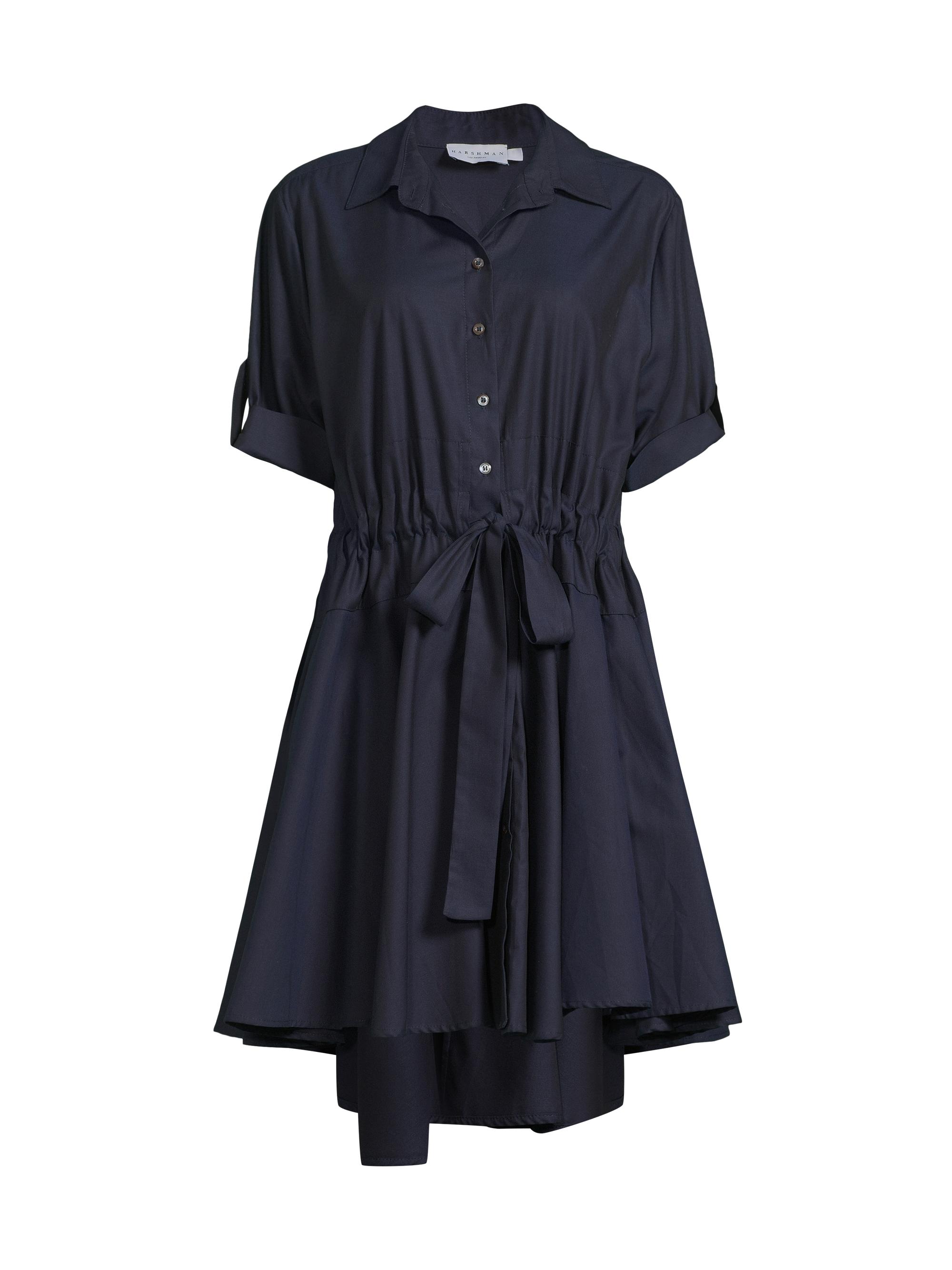 Harshman Women's Meadow Cotton Tie-Waist Shirtdress - Dark Navy