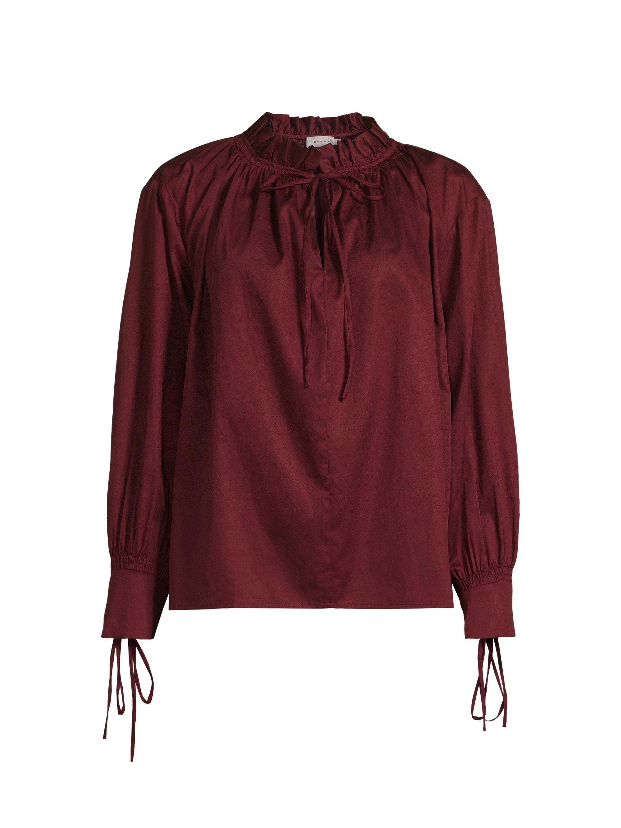 Harshman Women's Audrey Cotton Tieneck Blouse - Burgundy