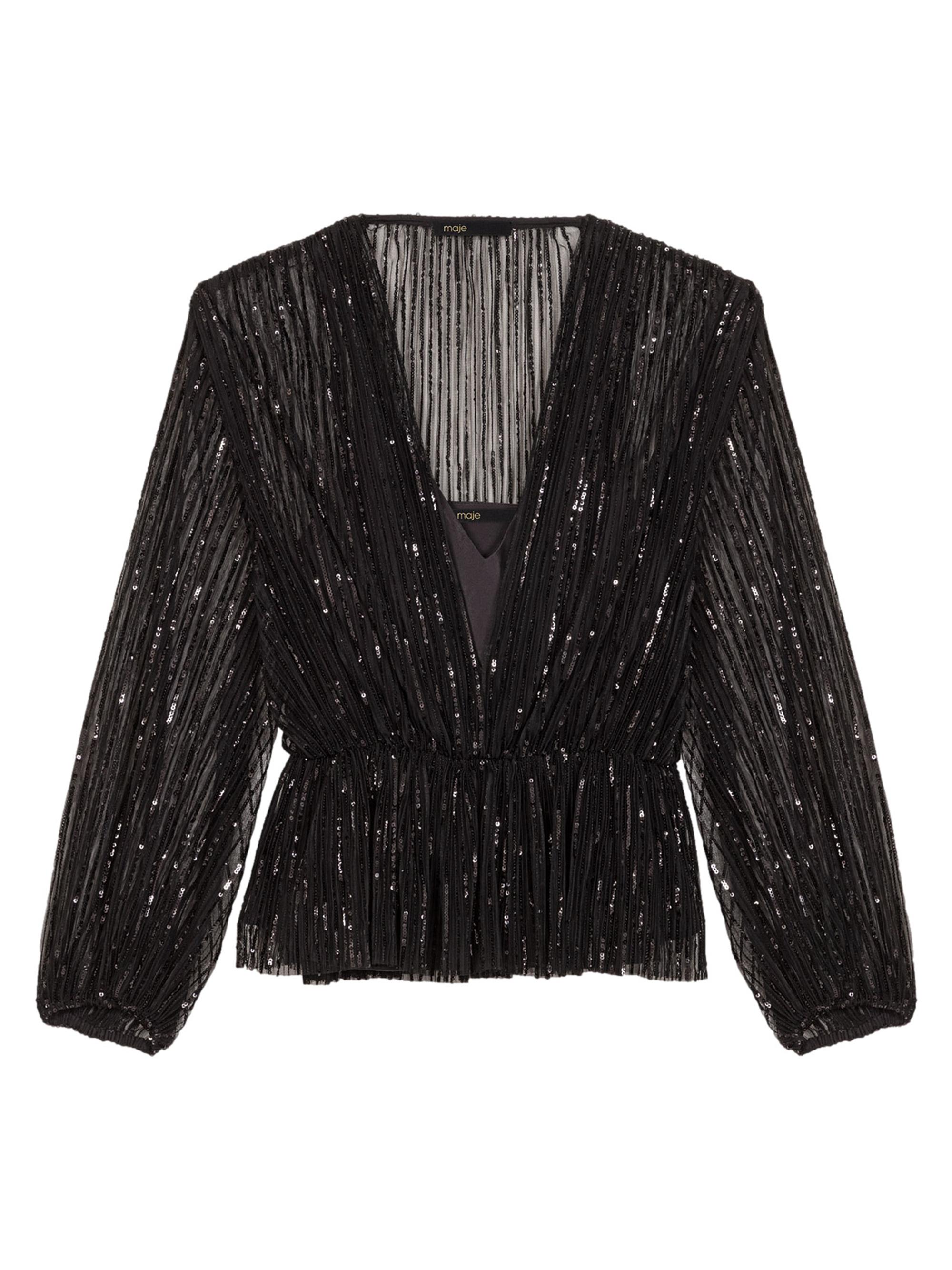 Maje Women's Belted Sequin Top - Black