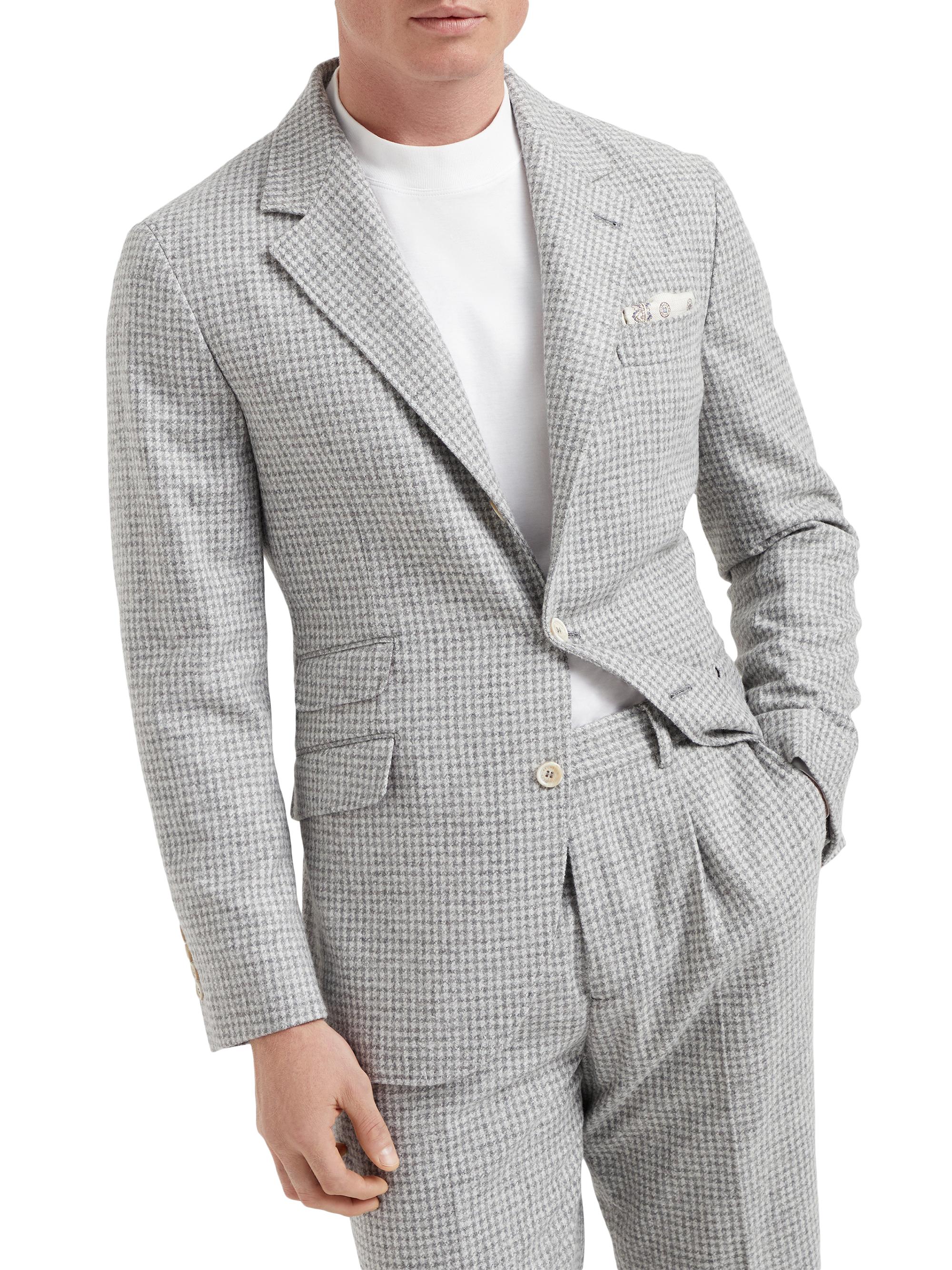 Brunello Cucinelli Men's Houndstooth Deconstructed Cavallo Blazer - Pearl Grey
