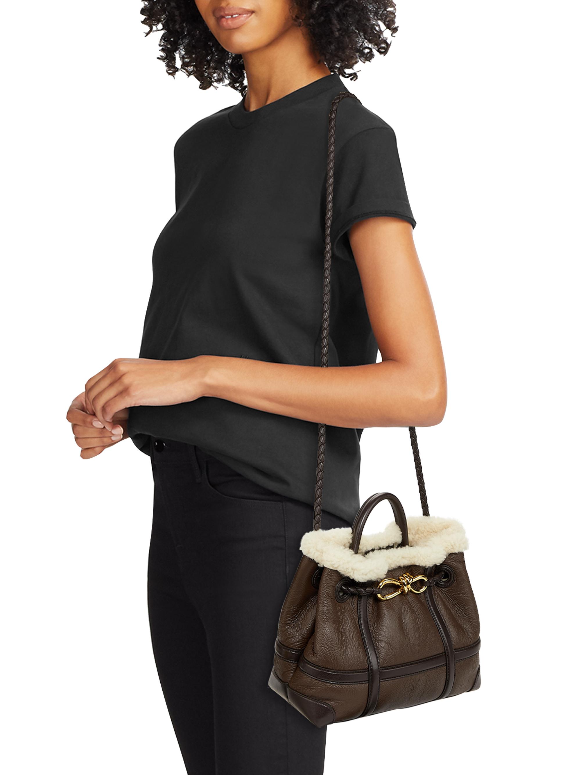 Bottega Veneta Andiamo Small Leather-Shearling Top-Handle Bag