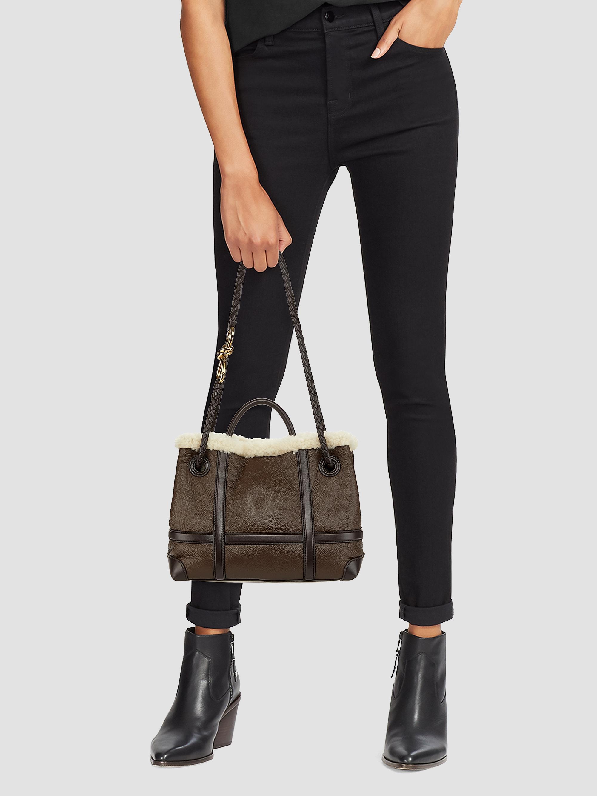 Bottega Veneta Andiamo Small Leather-Shearling Top-Handle Bag