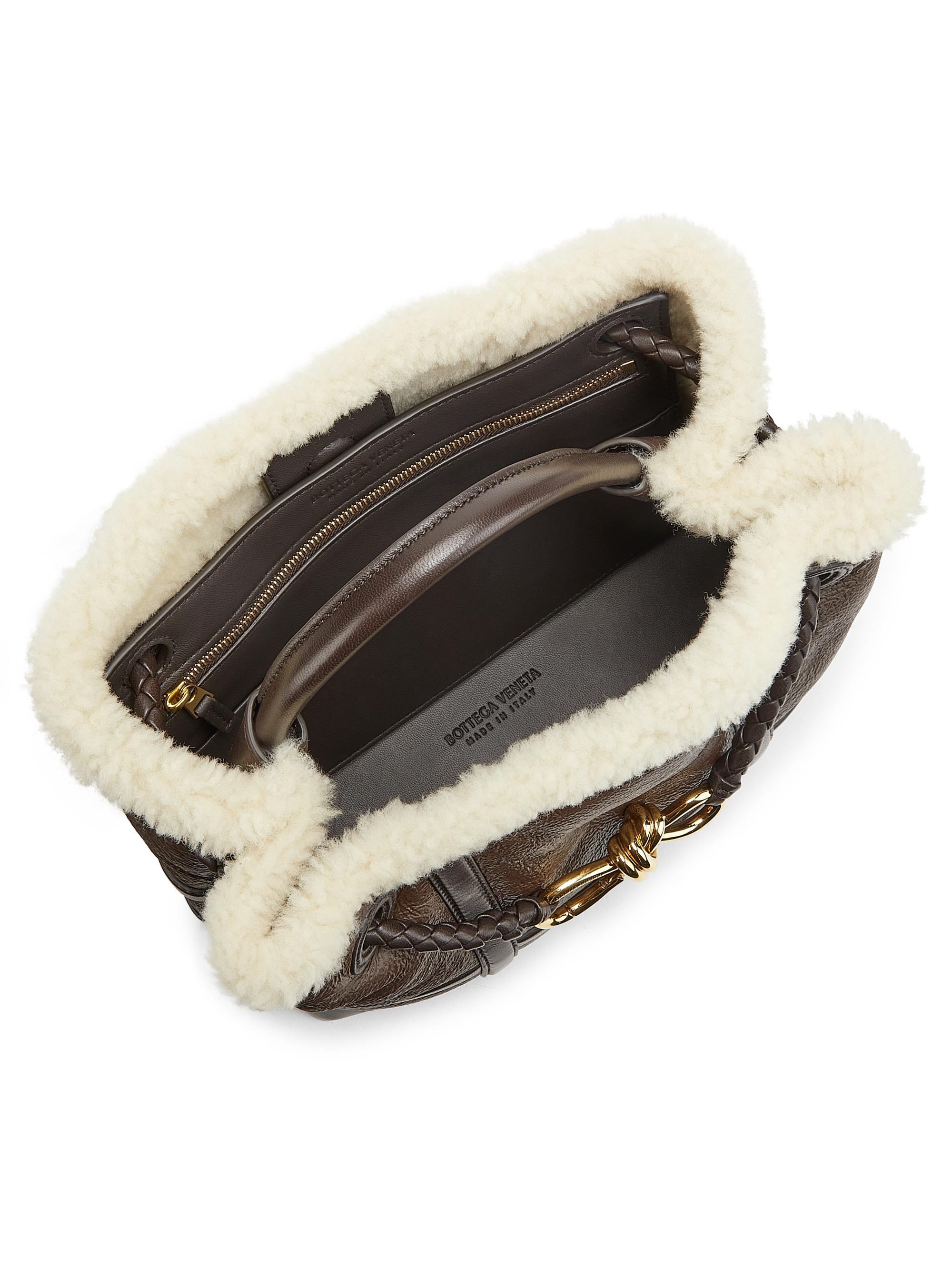 Bottega Veneta Andiamo Small Leather-Shearling Top-Handle Bag