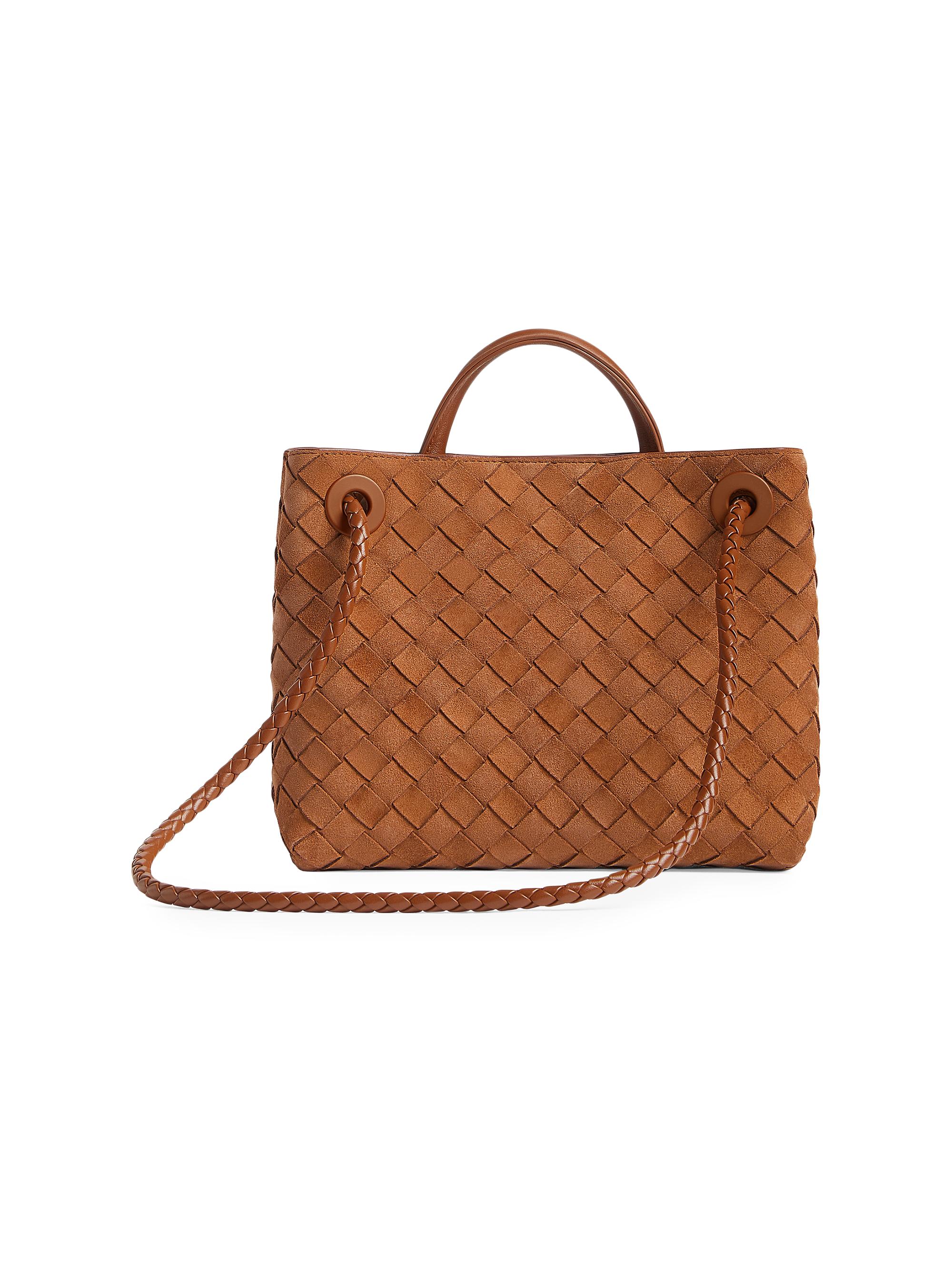 Bottega Veneta Small Andiamo Intrecciato Suede Top Handle Bag