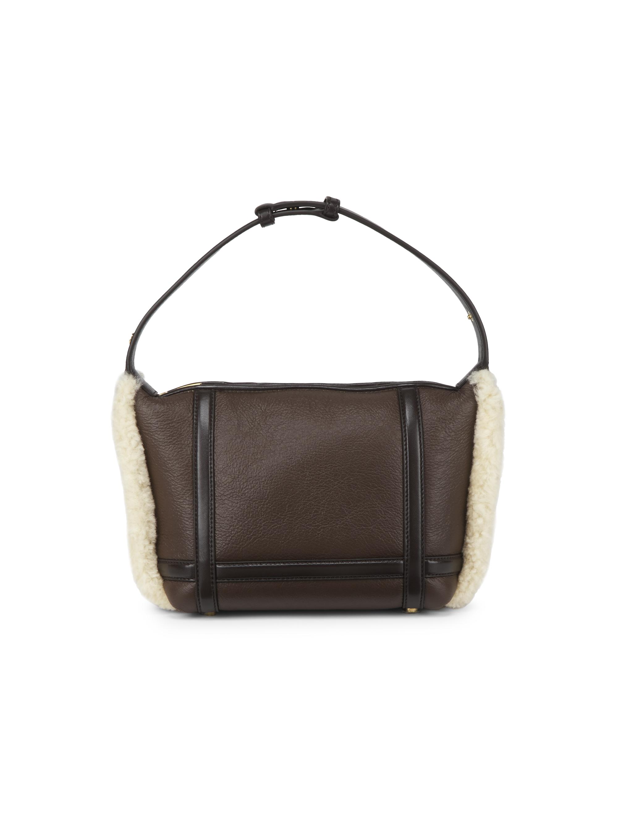Bottega Veneta Wallace Shearling-Trimmed Leather Top Handle Bag