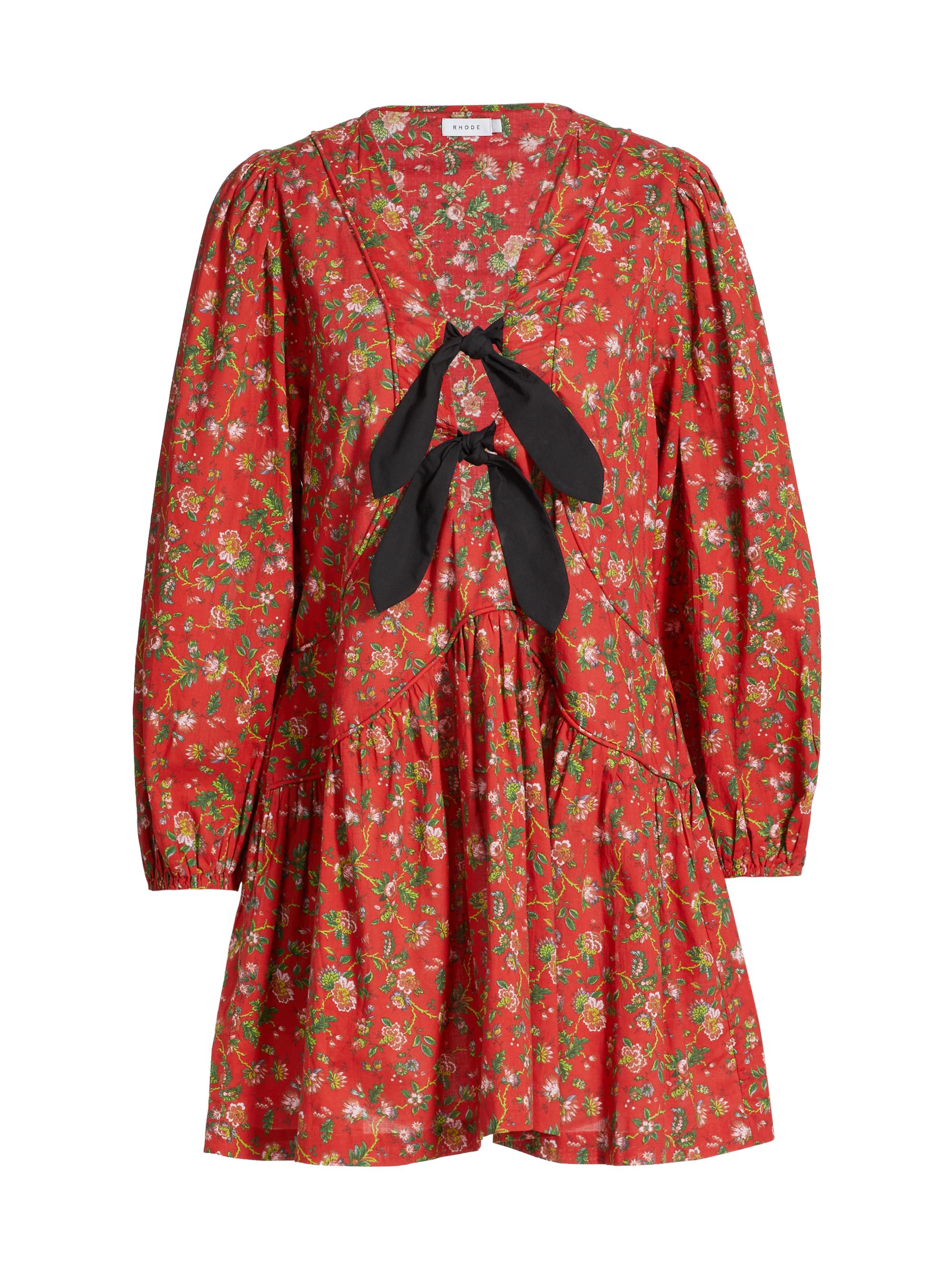 Rhode Women's Annette Floral Cotton V-Neck Minidress - Red Fleur Mini