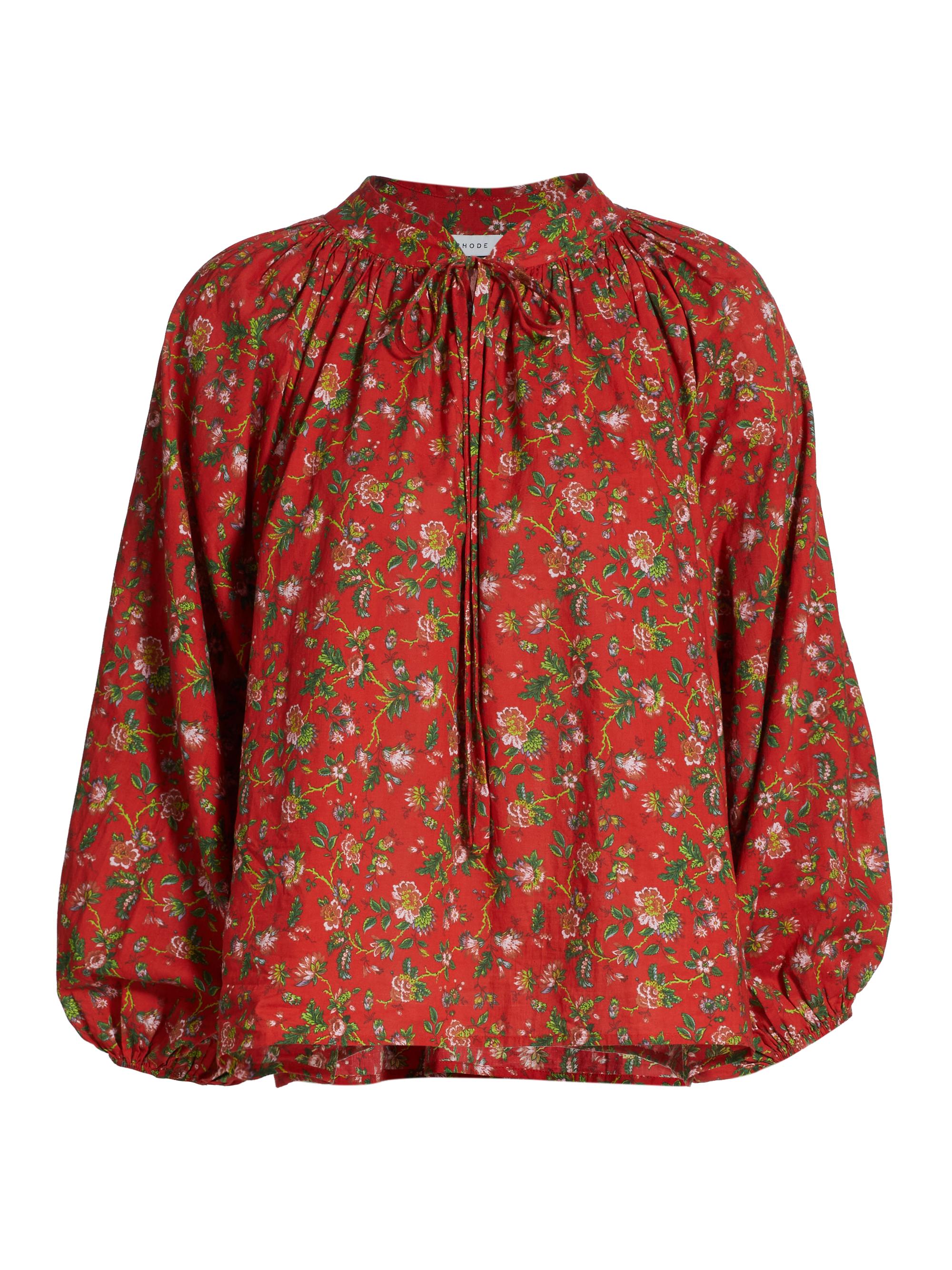 Rhode Women's Rafael Floral Cotton Self-Tie Top - Red Fleur Mini