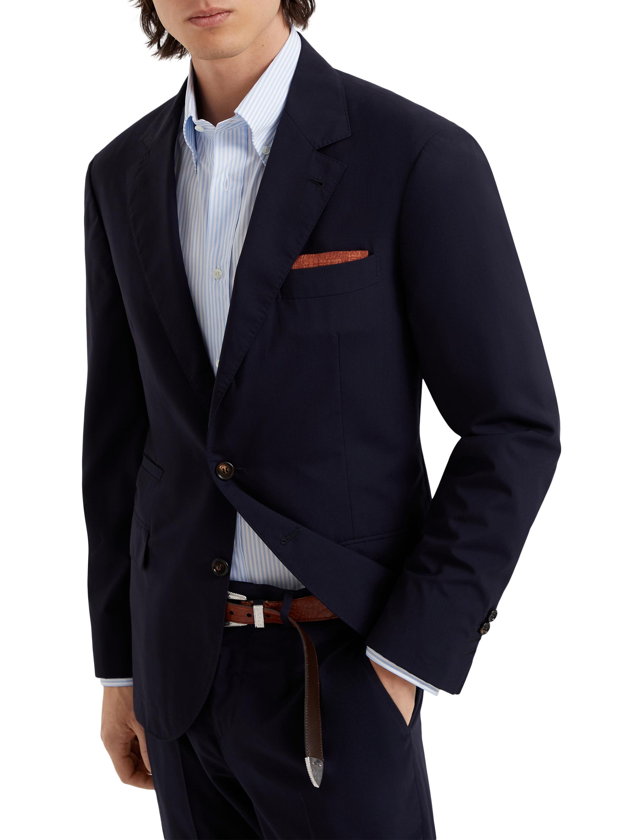Brunello Cucinelli Men's Super 150s Lightweight Wool and Silk Blazer - Navy Blue